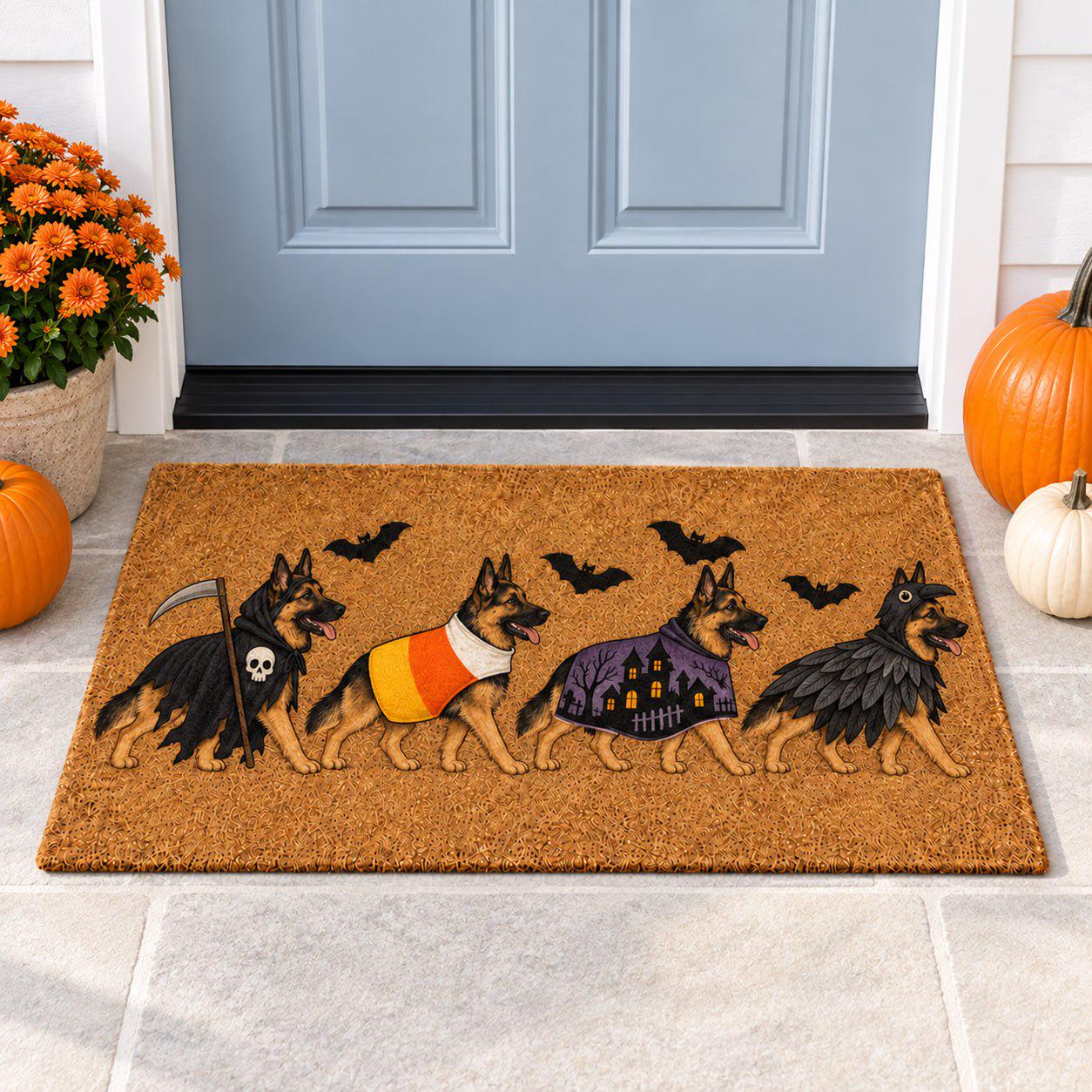Doormat – German Shepherd Coir Mat for Halloween Porch Decor with Funny Costume Dog Welcome and Grim Reaper Candy Corn Raven Lover Gift - photo 2