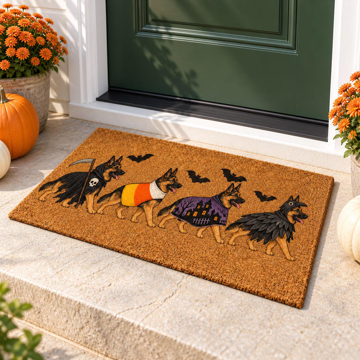 Doormat – German Shepherd Coir Mat for Halloween Porch Decor with Funny Costume Dog Welcome and Grim Reaper Candy Corn Raven Lover Gift - photo 3