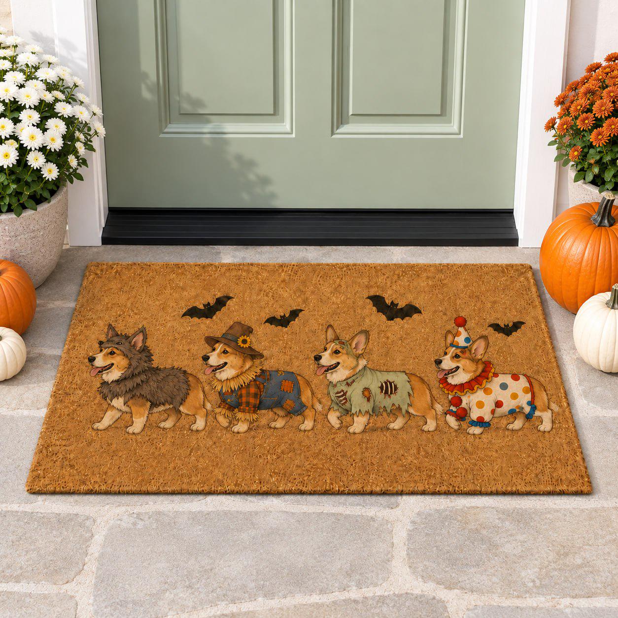 Doormat – Corgi Coir Mat for Halloween Porch Decor with Funny Costume Dog Welcome and Wolf Scarecrow Zombie Clown Lover Gift - photo 2