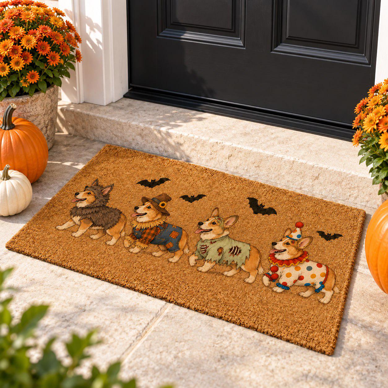 Doormat – Corgi Coir Mat for Halloween Porch Decor with Funny Costume Dog Welcome and Wolf Scarecrow Zombie Clown Lover Gift - photo 3