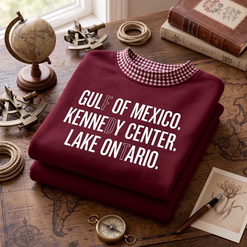 Embroidered Sweatshirt with Gulf of Mexico Kennedy Center Lake Ontario and Funny Travel Quote Crewneck for Coastal Lake Lover Gift