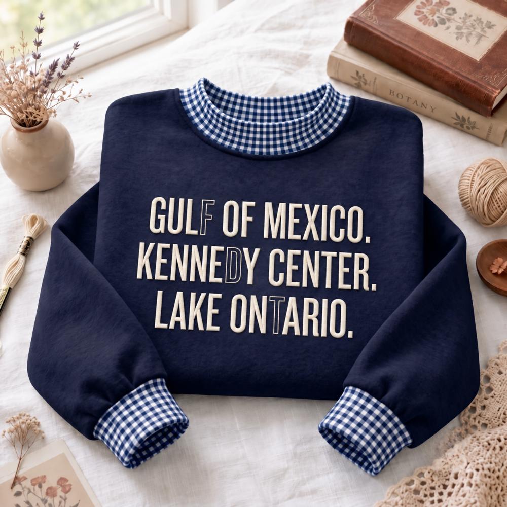Embroidered Sweatshirt with Gulf of Mexico Kennedy Center Lake Ontario and Funny Travel Quote Crewneck for Coastal Lake Lover Gift - photo 3