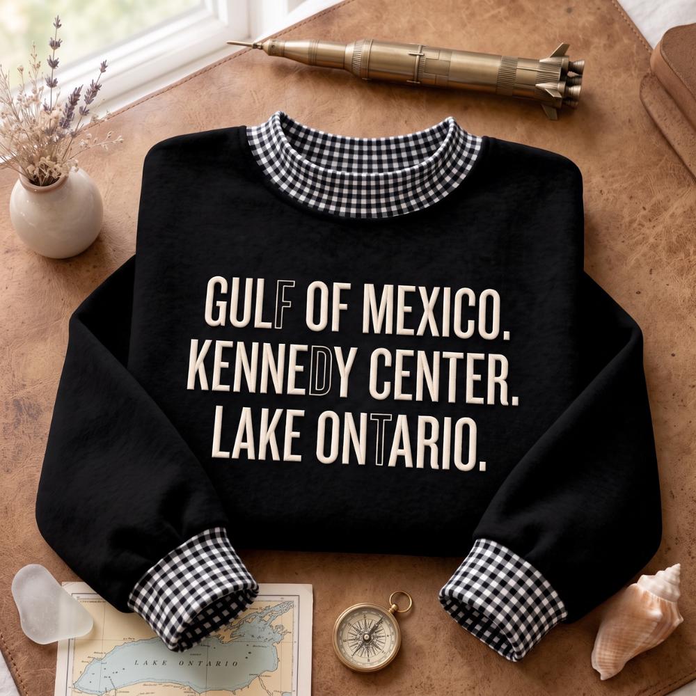 Embroidered Sweatshirt with Gulf of Mexico Kennedy Center Lake Ontario and Funny Travel Quote Crewneck for Coastal Lake Lover Gift - photo 4