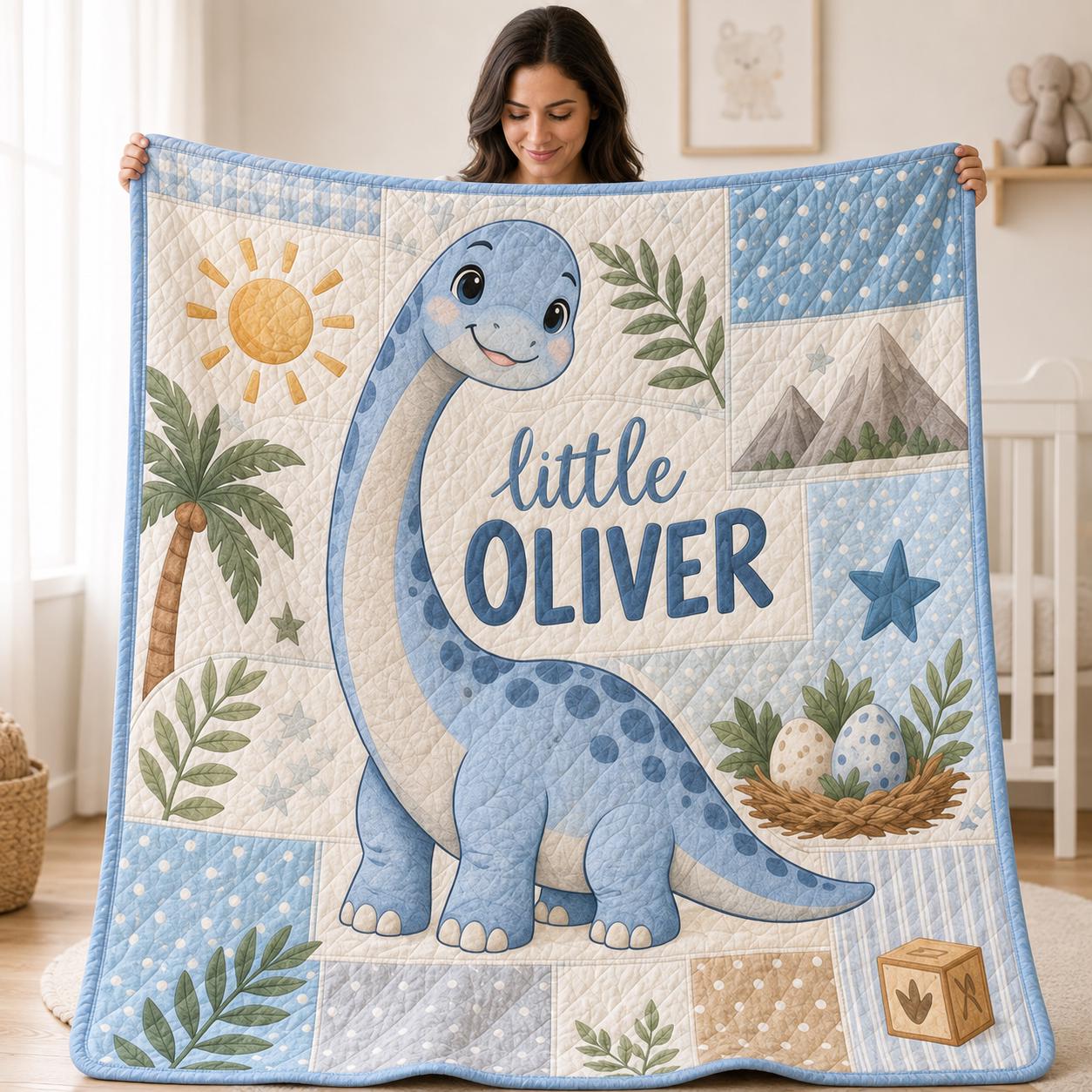 Personalized Dinosaur Blanket and Throw with Custom Name Dino Nursery Design for Cute Baby Quilt Style Baby Shower Gift
