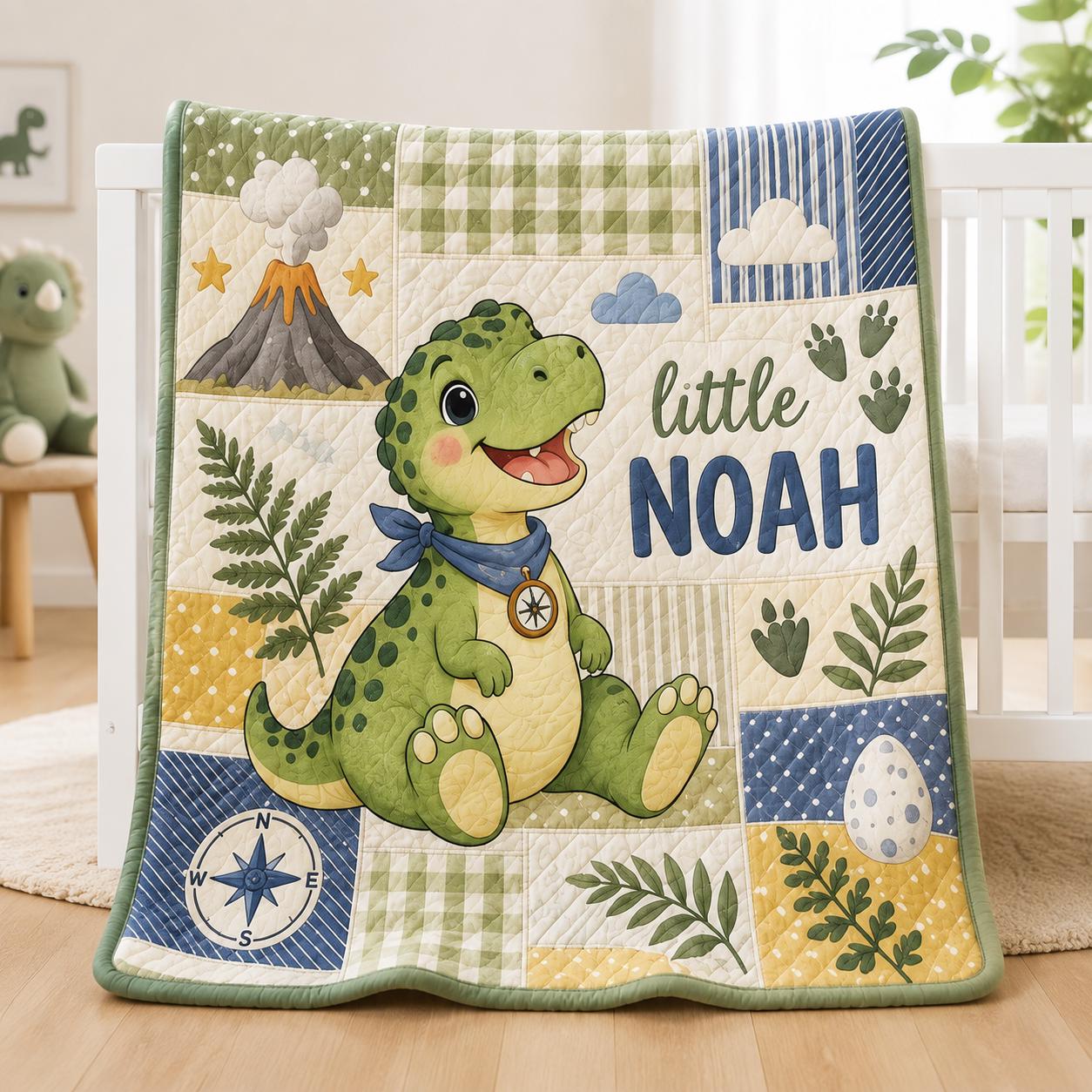 Personalized Dinosaur Blanket and Throw with Custom Name Dino Nursery Design for Cute Baby Quilt Style Baby Shower Gift - photo 3