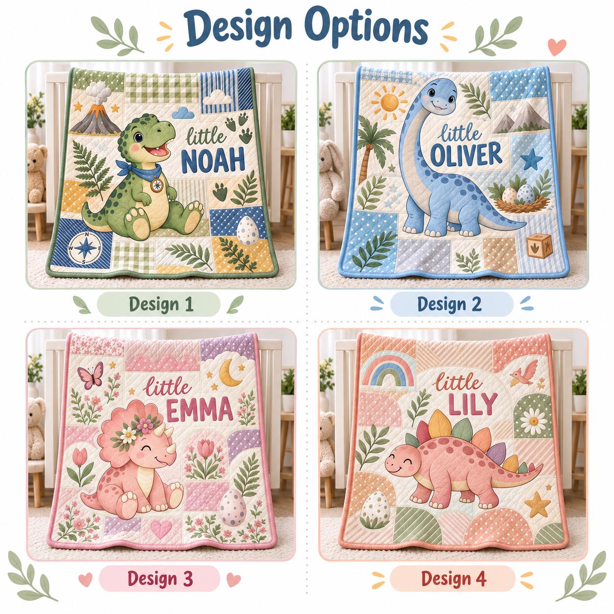 Personalized Dinosaur Blanket and Throw with Custom Name Dino Nursery Design for Cute Baby Quilt Style Baby Shower Gift - photo 4