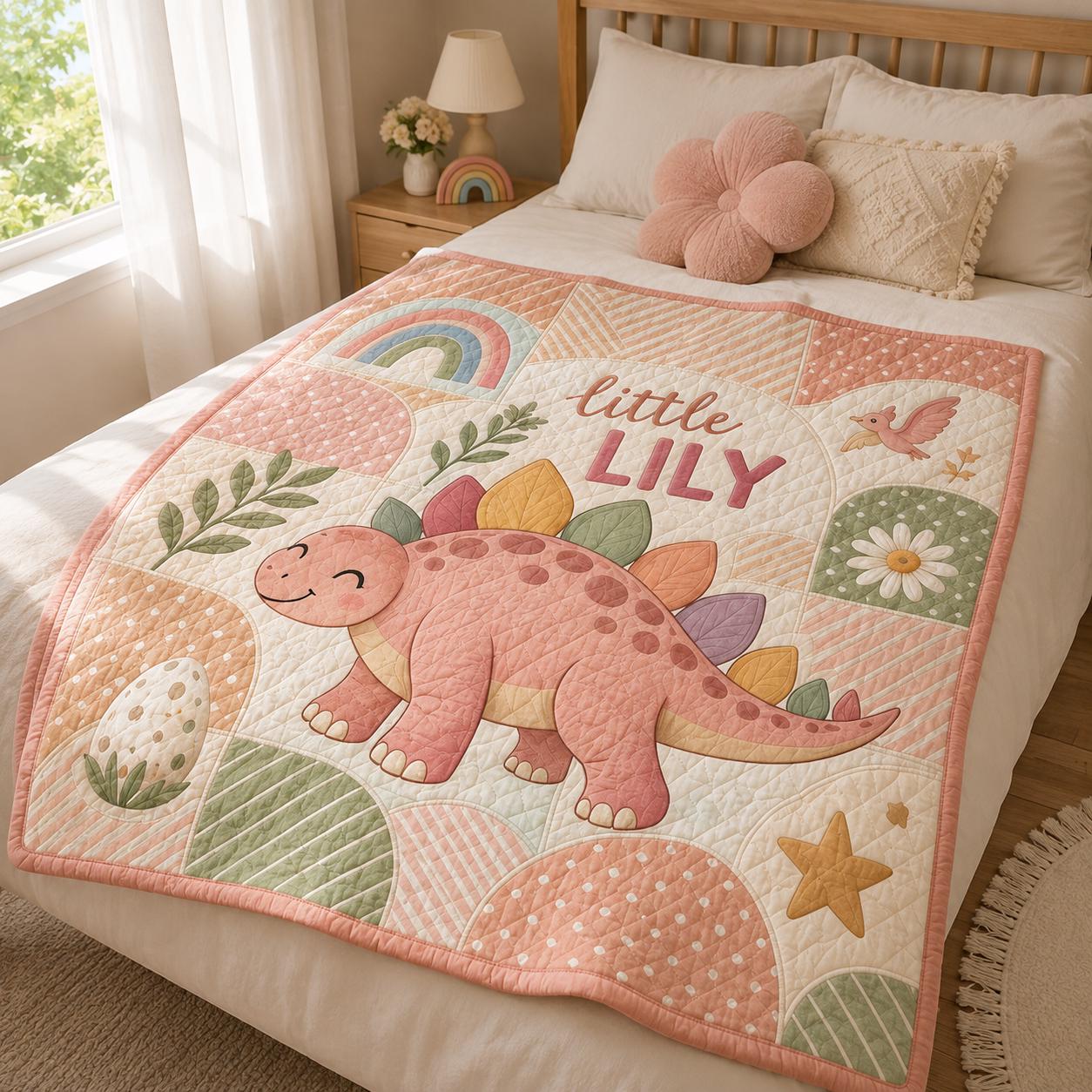 Personalized Dinosaur Blanket and Throw with Custom Name Dino Nursery Design for Cute Baby Quilt Style Baby Shower Gift - photo 5