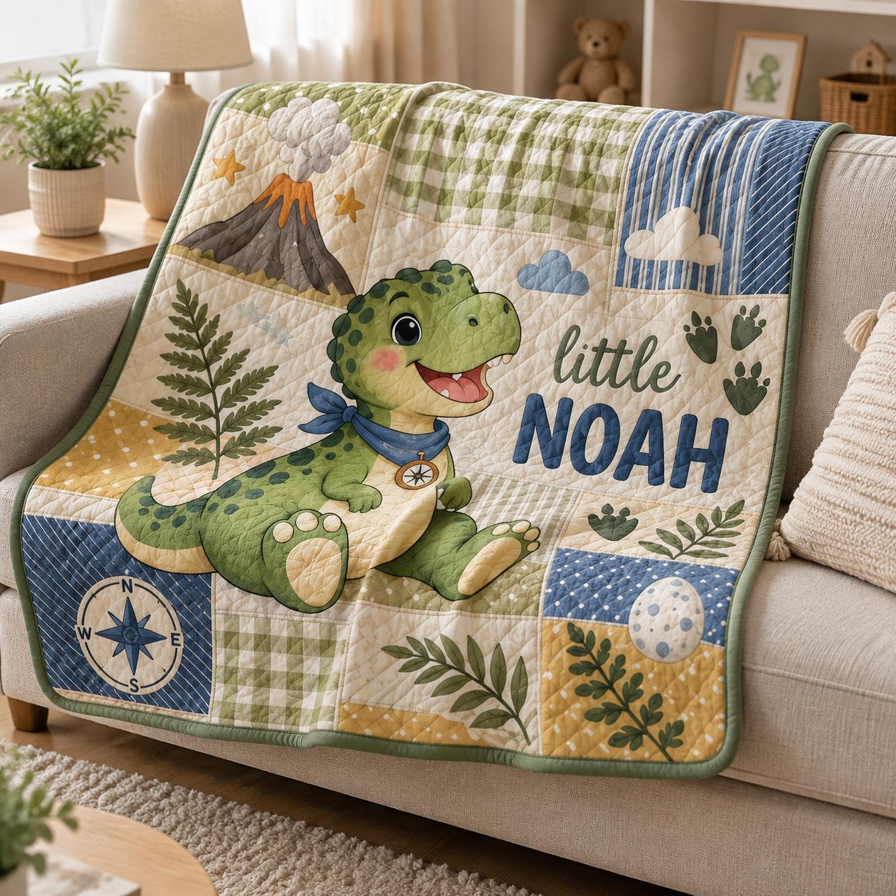 Personalized Dinosaur Blanket and Throw with Custom Name Dino Nursery Design for Cute Baby Quilt Style Baby Shower Gift - photo 9