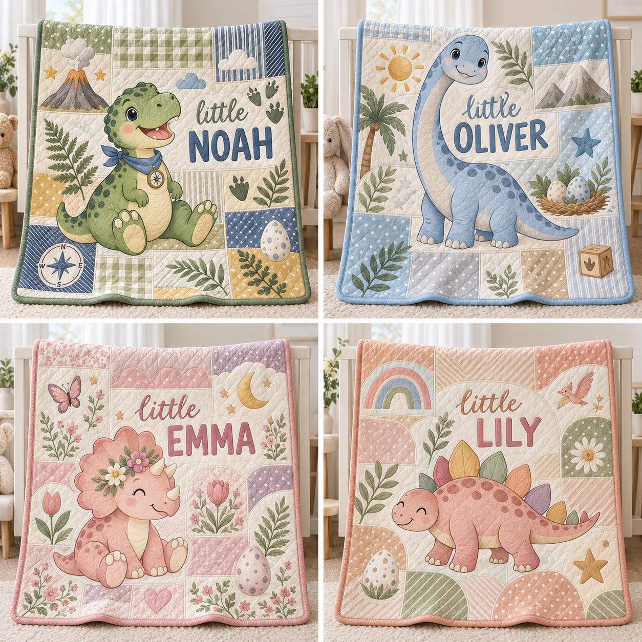 Personalized Dinosaur Blanket and Throw with Custom Name Dino Nursery Design for Cute Baby Quilt Style Baby Shower Gift - photo 10