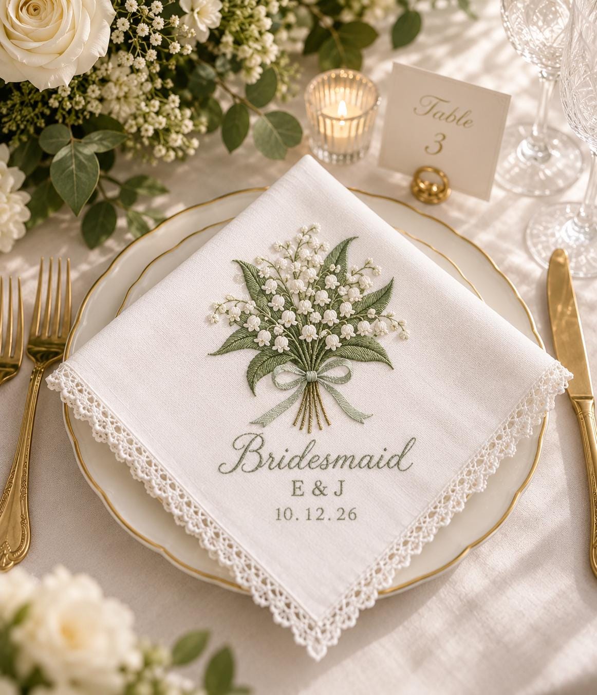 Personalized Embroidered Handkerchief with Custom Initials and Wedding Date Hanky, Floral Bridal Party Gift for Bridesmaid Keepsake - photo 9