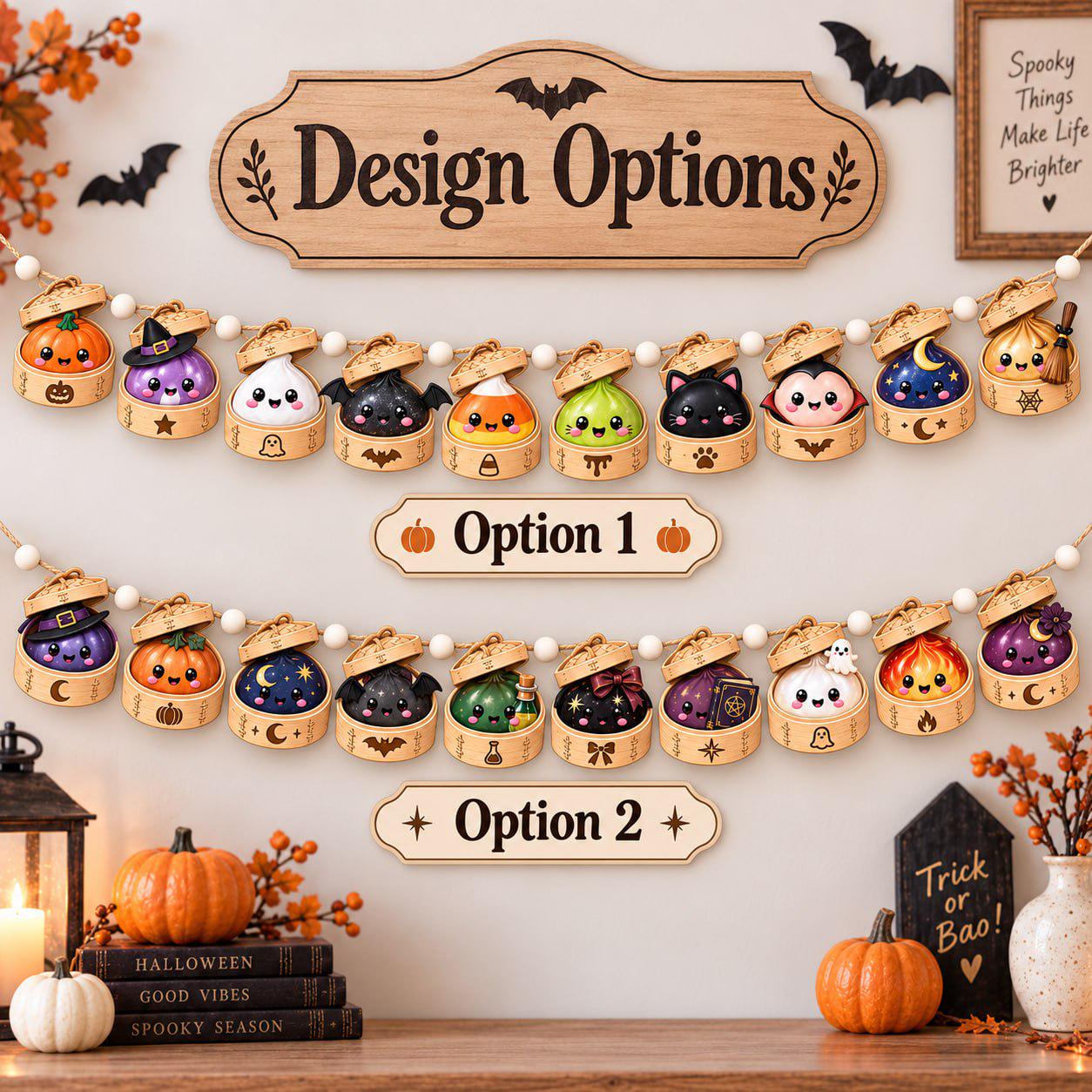 Halloween Dumpling Wood Garland with Pumpkin Ghost Witch Mantel Decor and Cute Kawaii Banner for Spooky Wooden Home Decor - photo 4