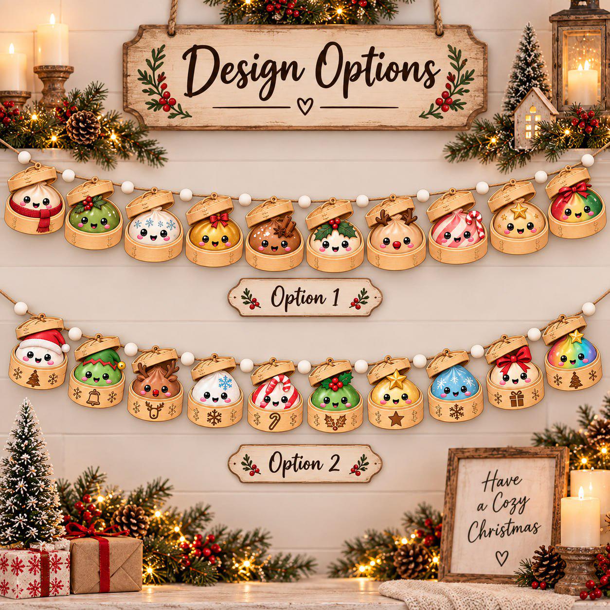 Christmas Dumpling Wood Garland with Snowman Reindeer Holiday Mantel Decor and Cute Kawaii Banner for Wooden Home Decor - photo 4