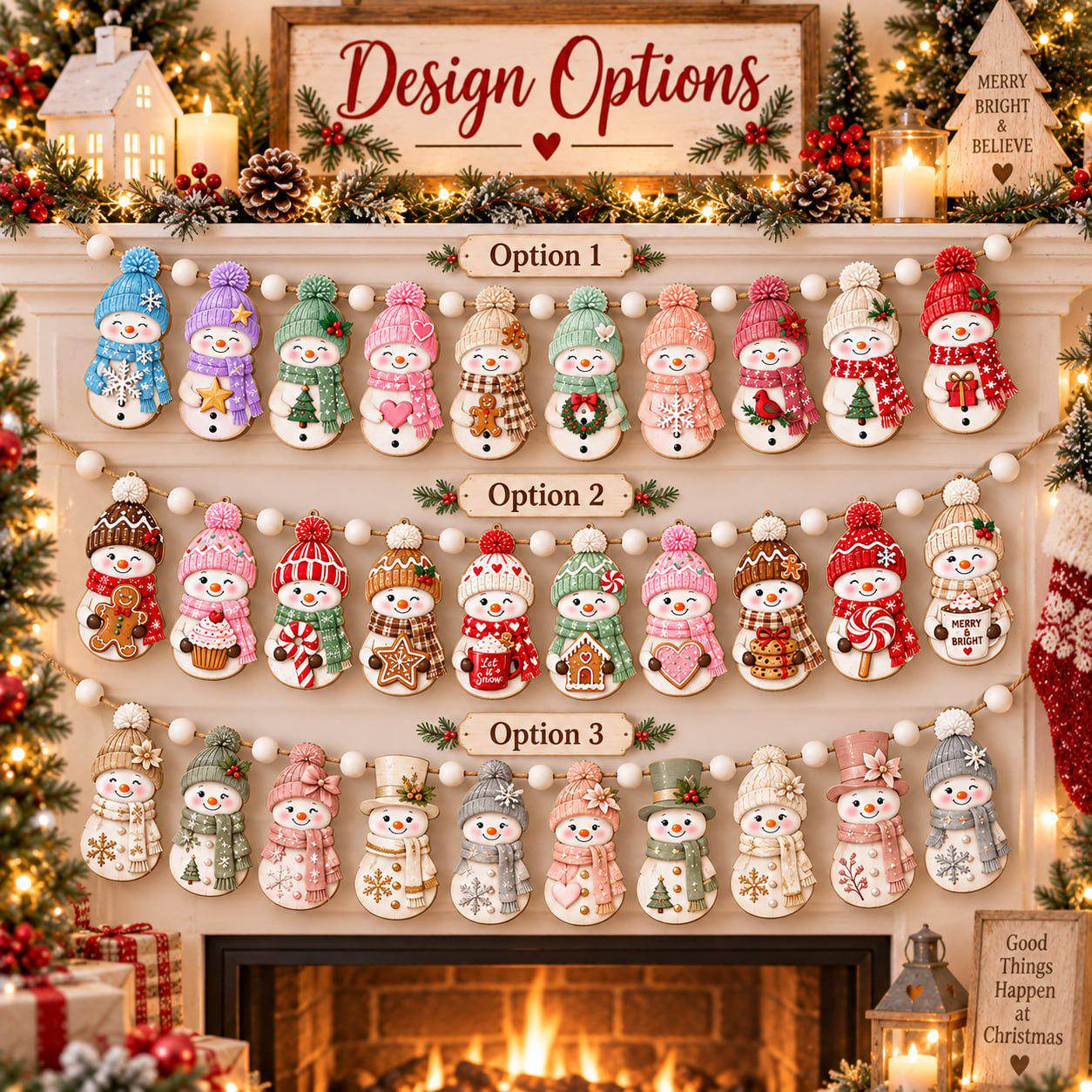 Christmas Snowman Garland with Wooden Banner and Rustic Winter Mantel Decor for Farmhouse Holiday Home Decoration - photo 4