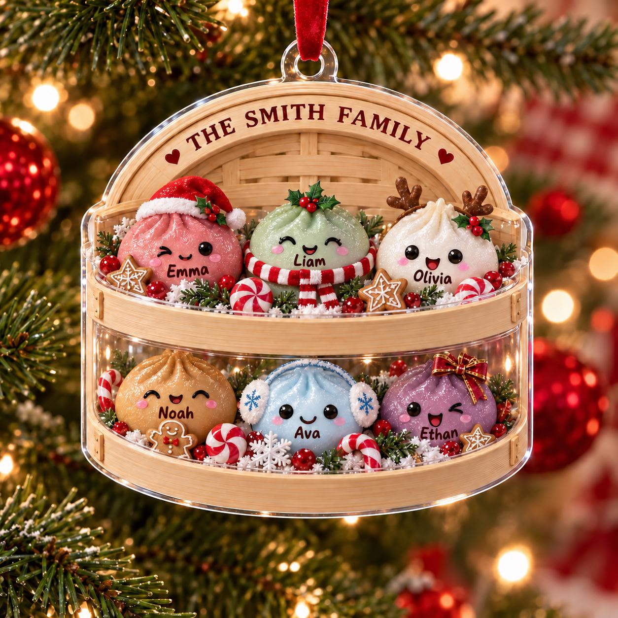 Personalized Family Dumpling Acrylic Ornament with Custom Name Christmas Tree Decor and Cute Keepsake for Holiday Gift
