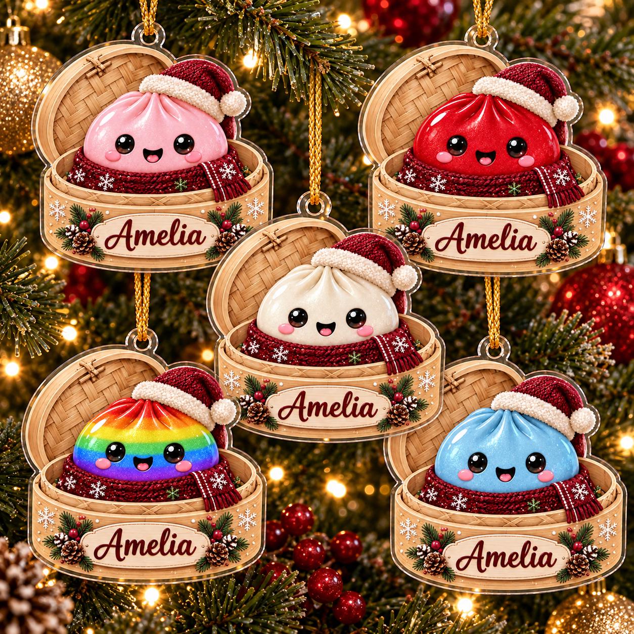 Ornament – Personalized Dumpling Acrylic Tree Keepsake for Christmas Holiday Decor with Custom Name Kawaii Foodie and Cute Gift