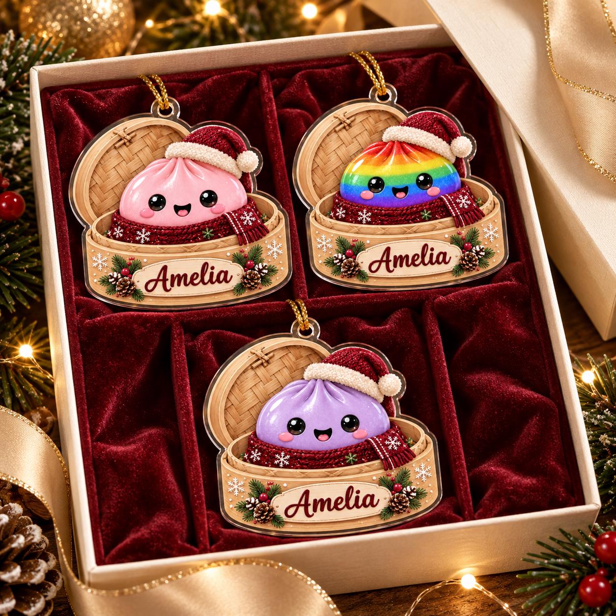 Ornament – Personalized Dumpling Acrylic Tree Keepsake for Christmas Holiday Decor with Custom Name Kawaii Foodie and Cute Gift - photo 2