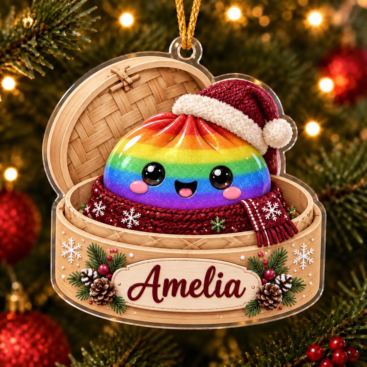 Ornament – Personalized Dumpling Acrylic Tree Keepsake for Christmas Holiday Decor with Custom Name Kawaii Foodie and Cute Gift - photo 3