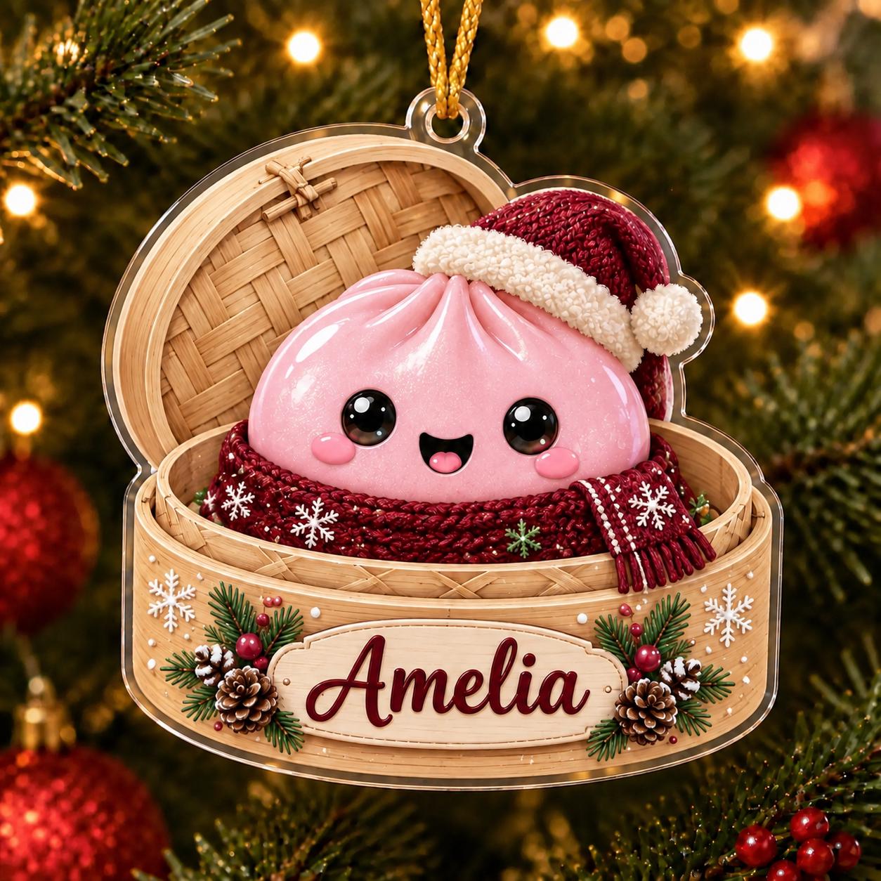 Ornament – Personalized Dumpling Acrylic Tree Keepsake for Christmas Holiday Decor with Custom Name Kawaii Foodie and Cute Gift - photo 4