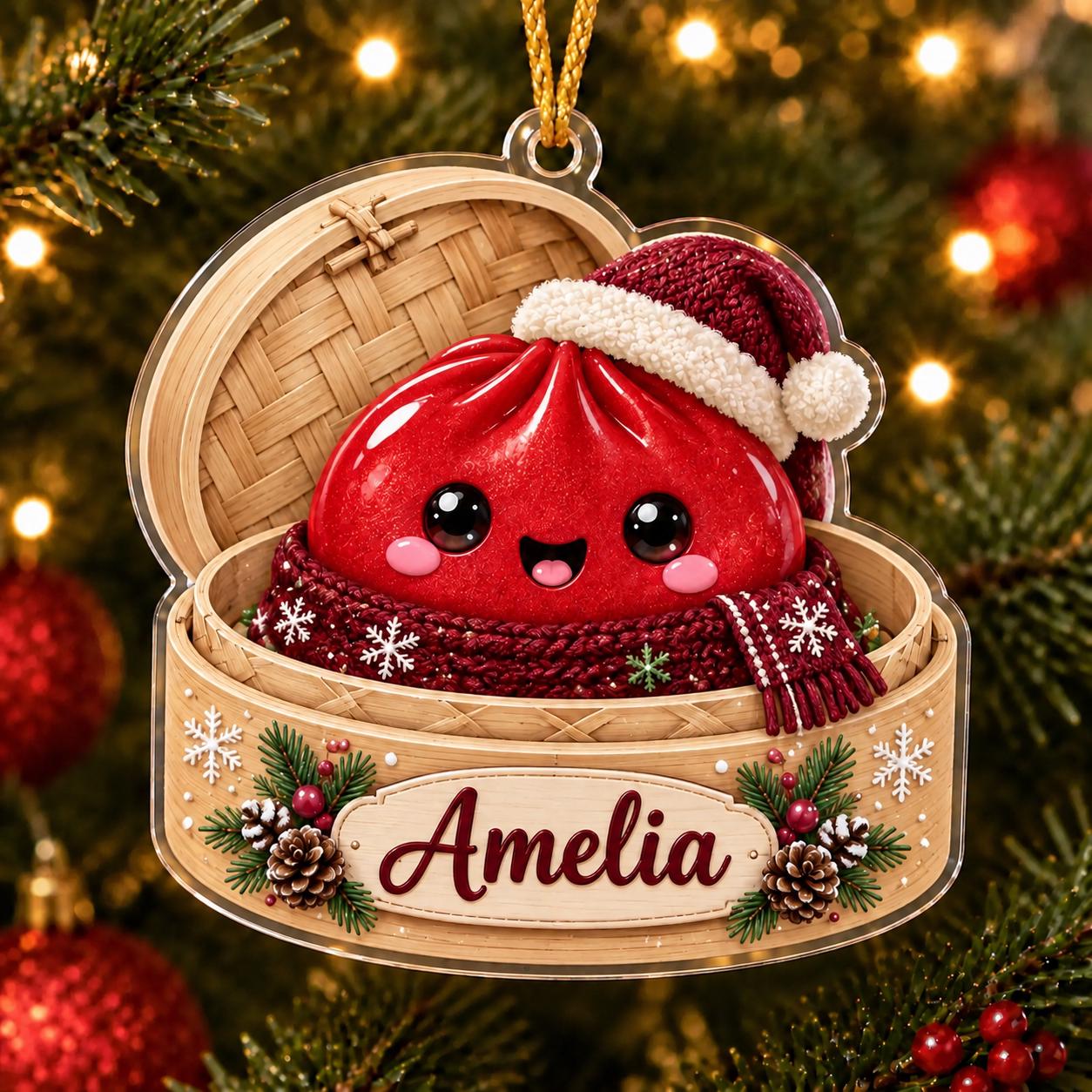 Ornament – Personalized Dumpling Acrylic Tree Keepsake for Christmas Holiday Decor with Custom Name Kawaii Foodie and Cute Gift - photo 7