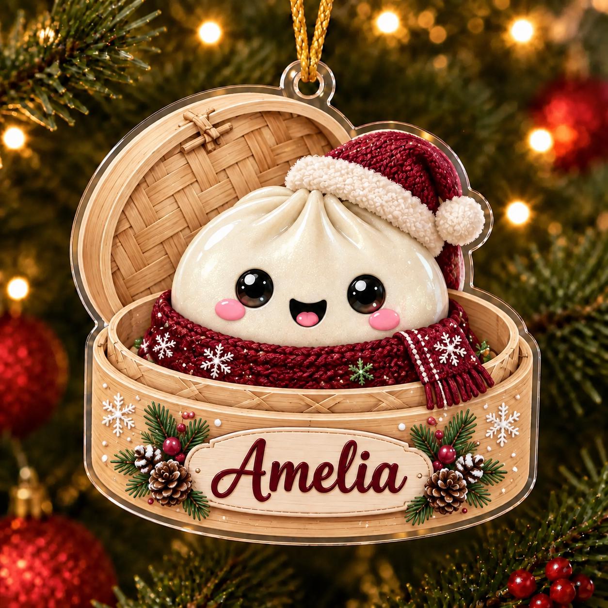 Ornament – Personalized Dumpling Acrylic Tree Keepsake for Christmas Holiday Decor with Custom Name Kawaii Foodie and Cute Gift - photo 8