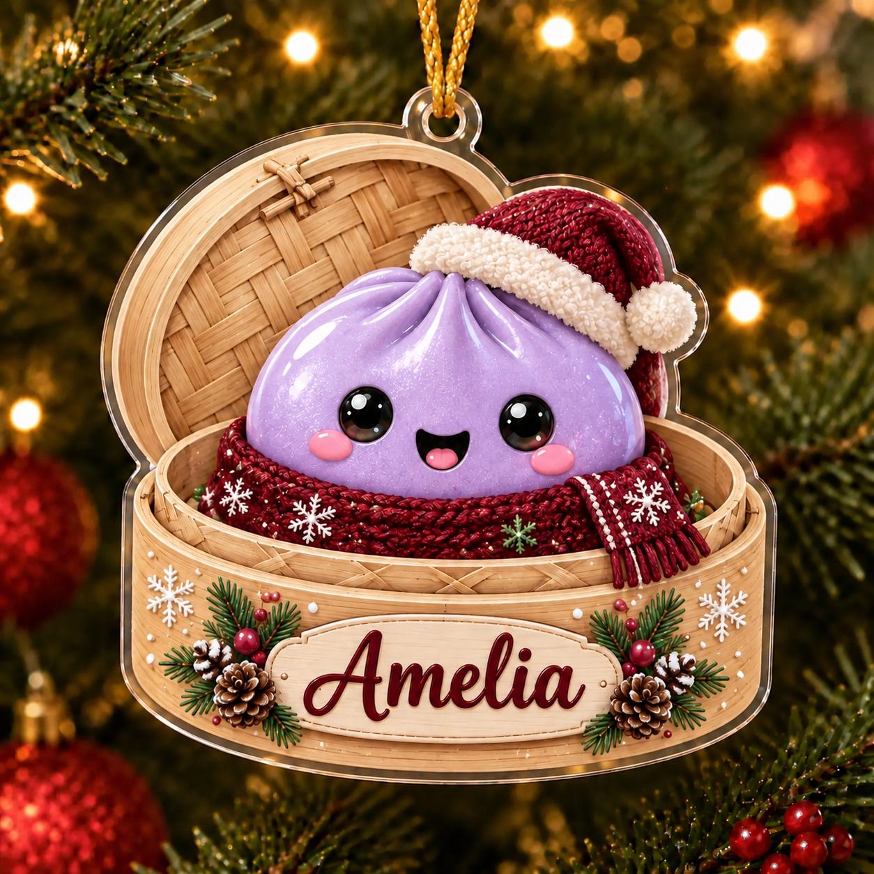 Ornament – Personalized Dumpling Acrylic Tree Keepsake for Christmas Holiday Decor with Custom Name Kawaii Foodie and Cute Gift - photo 11