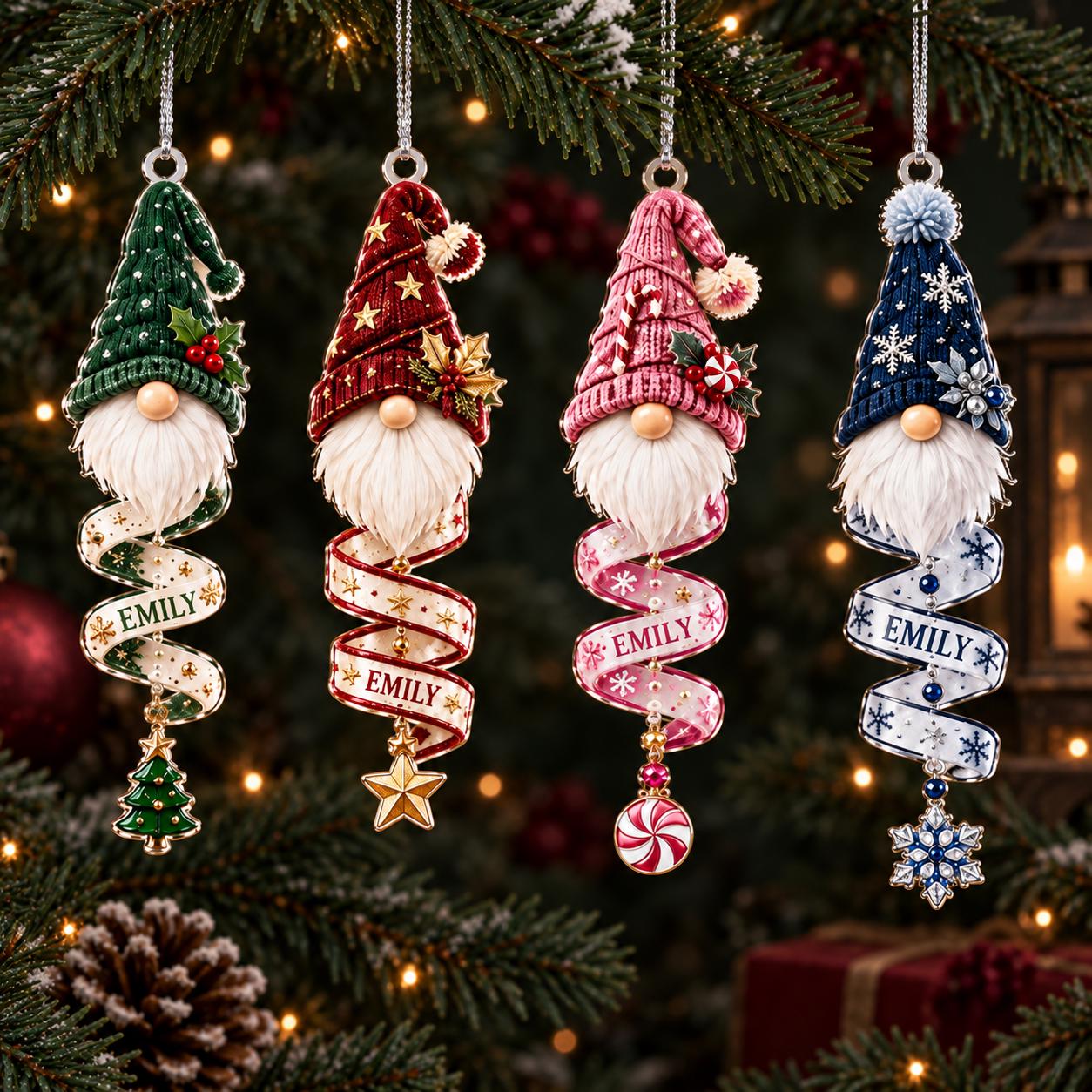 Personalized Gnome Acrylic Ornament with Custom Name for Christmas Tree Decor and Nordic Keepsake Cute Holiday Gift for Family