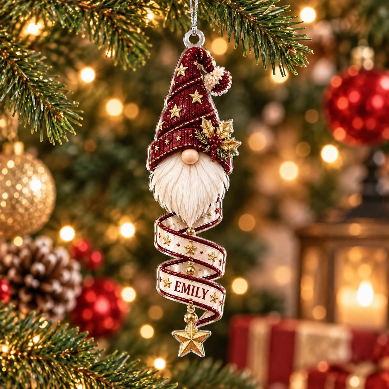 Personalized Gnome Acrylic Ornament with Custom Name for Christmas Tree Decor and Nordic Keepsake Cute Holiday Gift for Family - photo 3