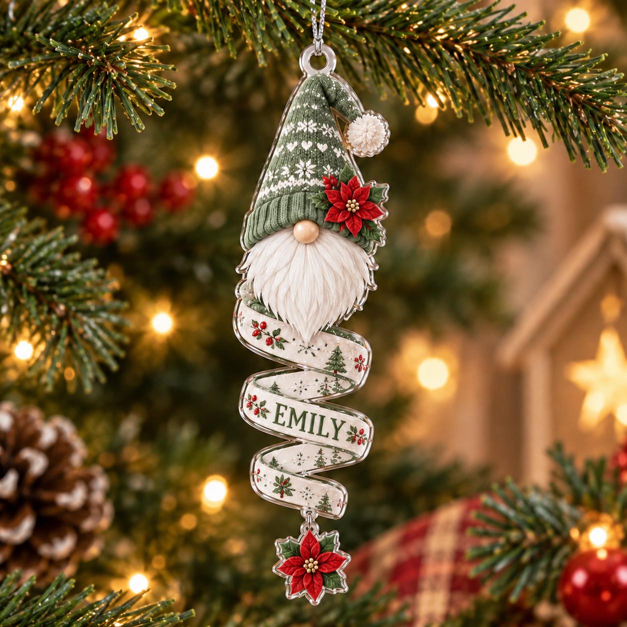 Personalized Gnome Acrylic Ornament with Custom Name for Christmas Tree Decor and Nordic Keepsake Cute Holiday Gift for Family - photo 4