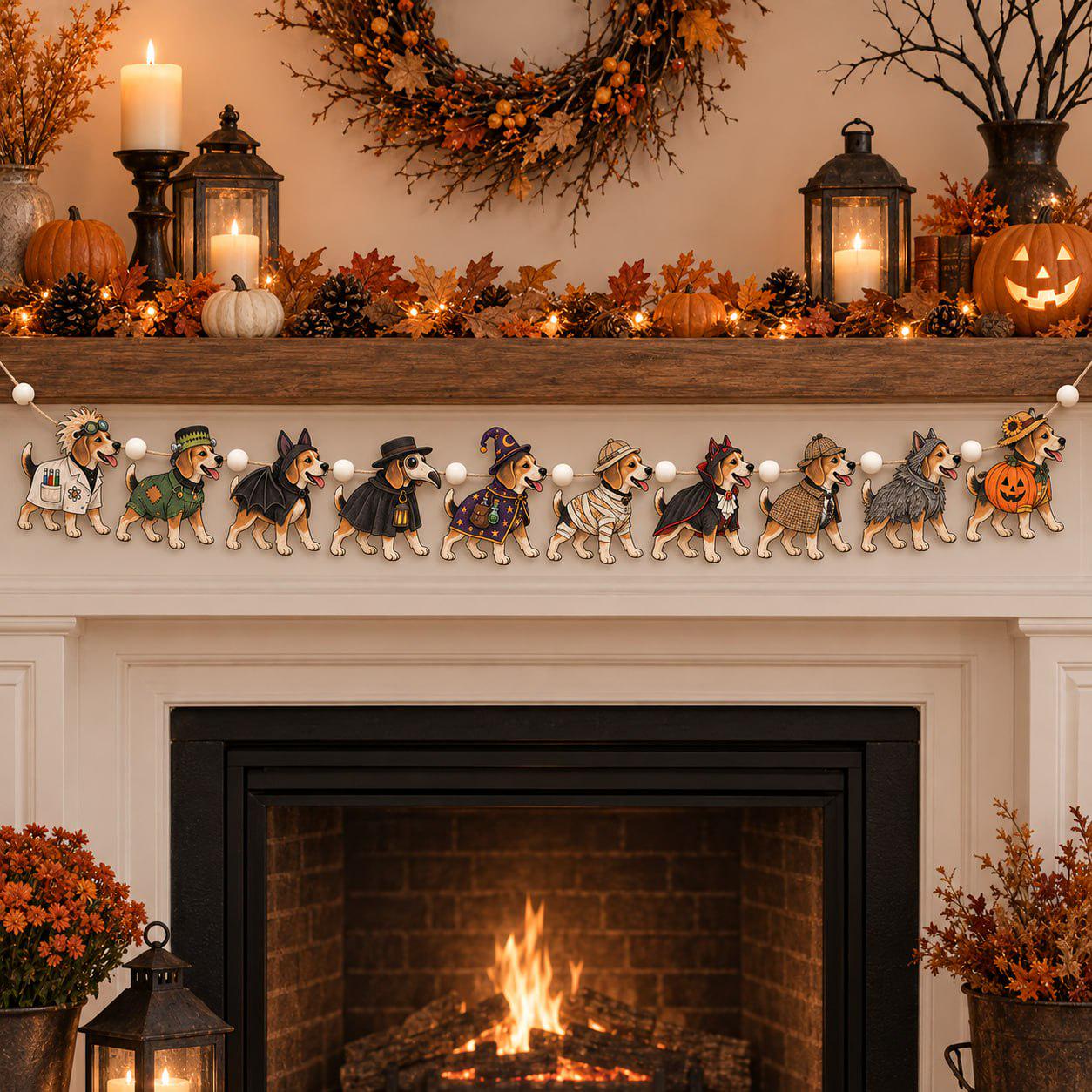 Halloween Dog Garland with Breed Wooden Banner and Spooky Costume Puppy Design for Lover Decor and Trick or Treat Pet Gift - photo 2