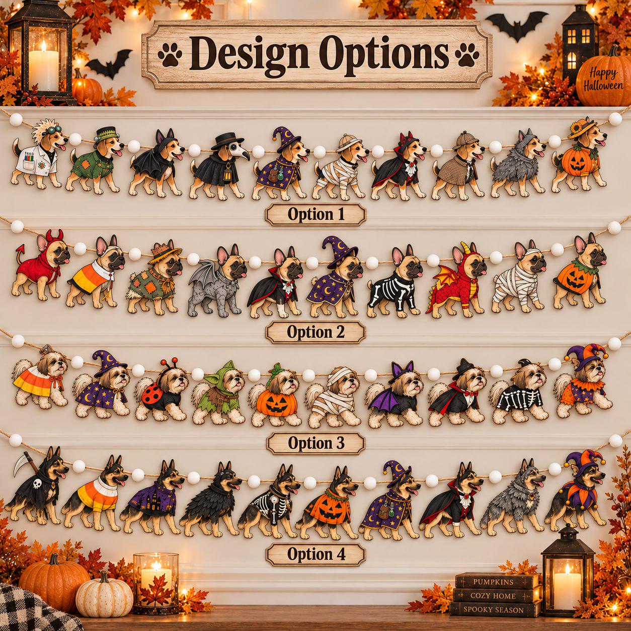 Halloween Dog Garland with Breed Wooden Banner and Spooky Costume Puppy Design for Lover Decor and Trick or Treat Pet Gift - photo 4