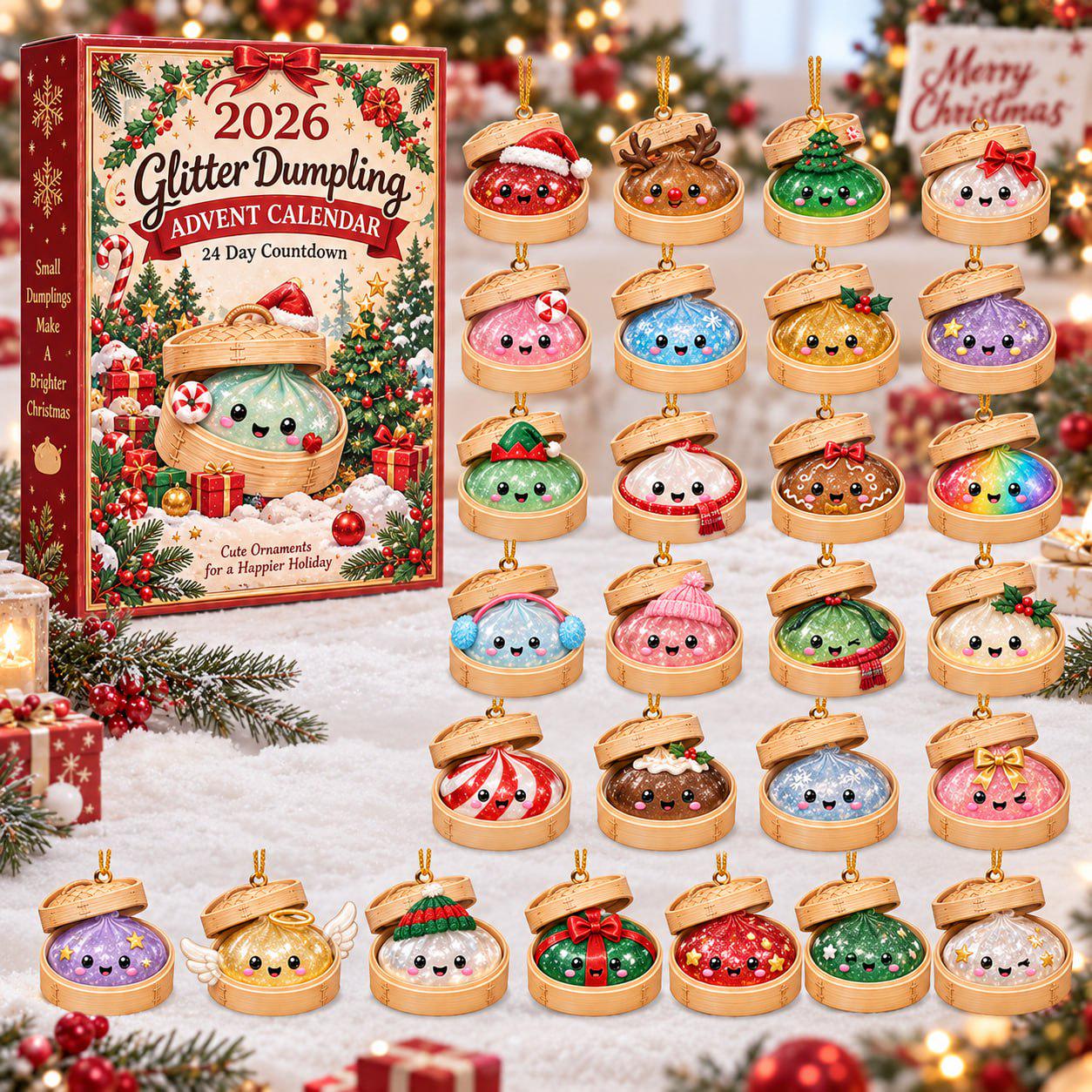 24 Days Dumpling Advent Calendar 2026 with Cute Blind Box Ornament Set and Kawaii Christmas Countdown for Holiday Gift Idea