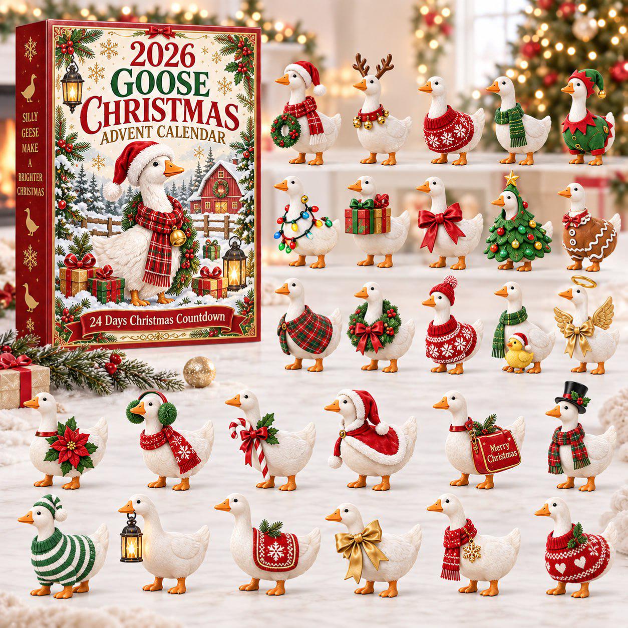 24 Days Goose Christmas Advent Calendar 2026 with Blind Box Charm Set and Funny Holiday Countdown for Christmas Gift for Lovers