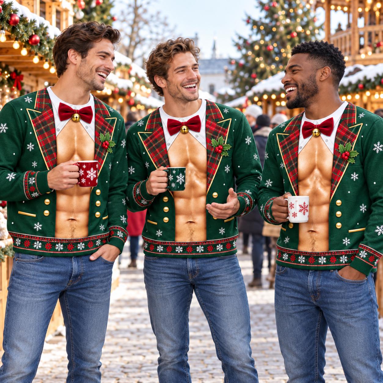 Funny Christmas Tuxedo Sweater and Sweatshirt with Fake Abs Formal Suit 3D Illusion for Ugly Xmas Party Shirt Hilarious Gift for Men - photo 3