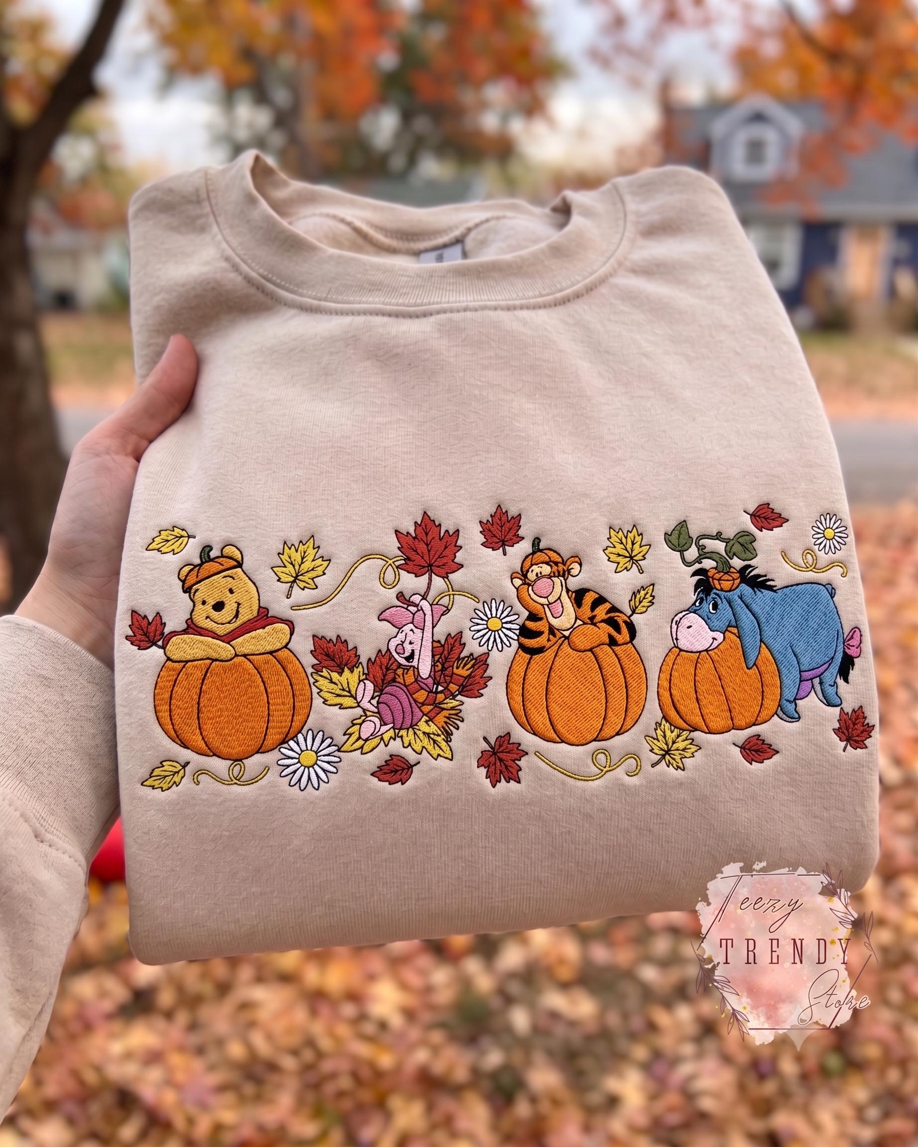 Embroidered Winnie the Pooh Halloween Sweatshirt with Pooh Piglet Tigger Eeyore – Cozy Autumn Spooky Pumpkin Fall T-Shirt Crewneck - photo 2