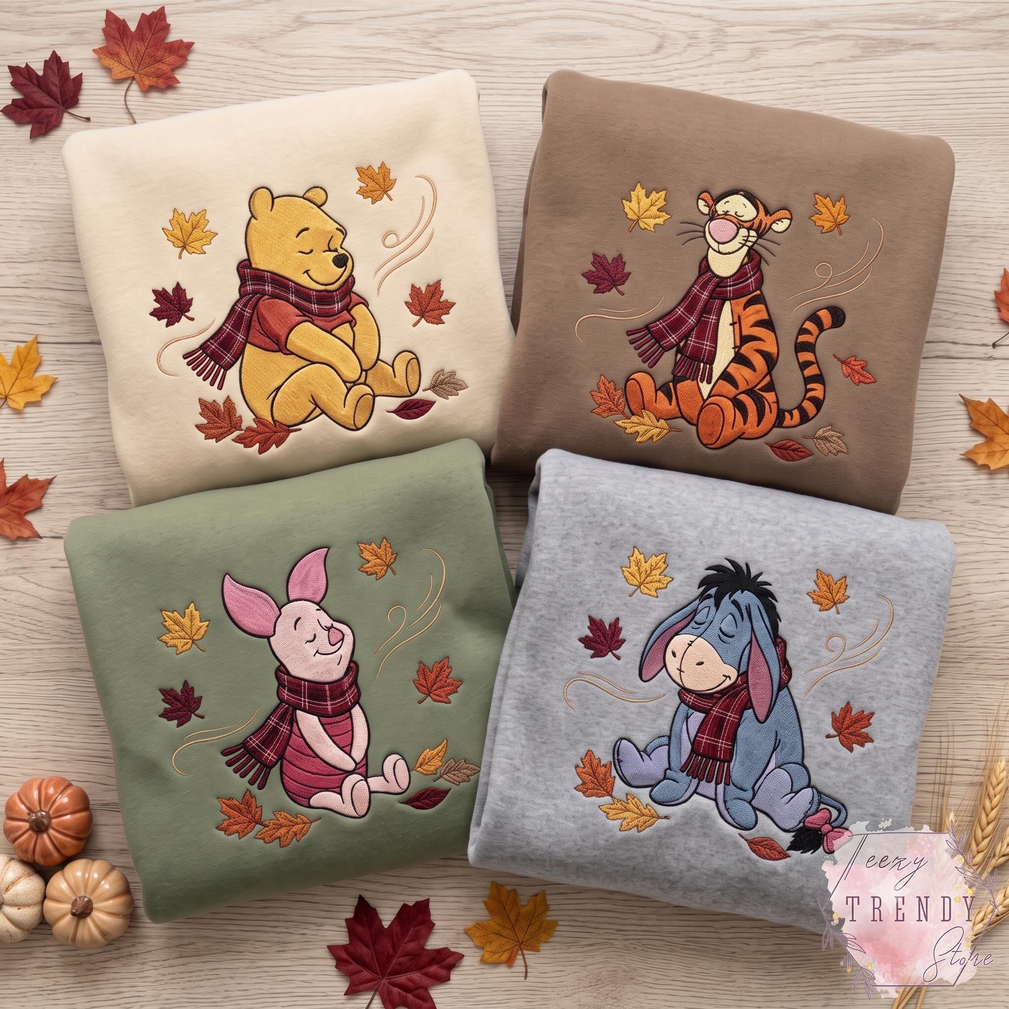 Embroidered Halloween Winnie the Pooh and Friends Sweatshirt – Cute Storybook Bear Pumpkin Fall Autumn Shirt for Spooky Friends Gift