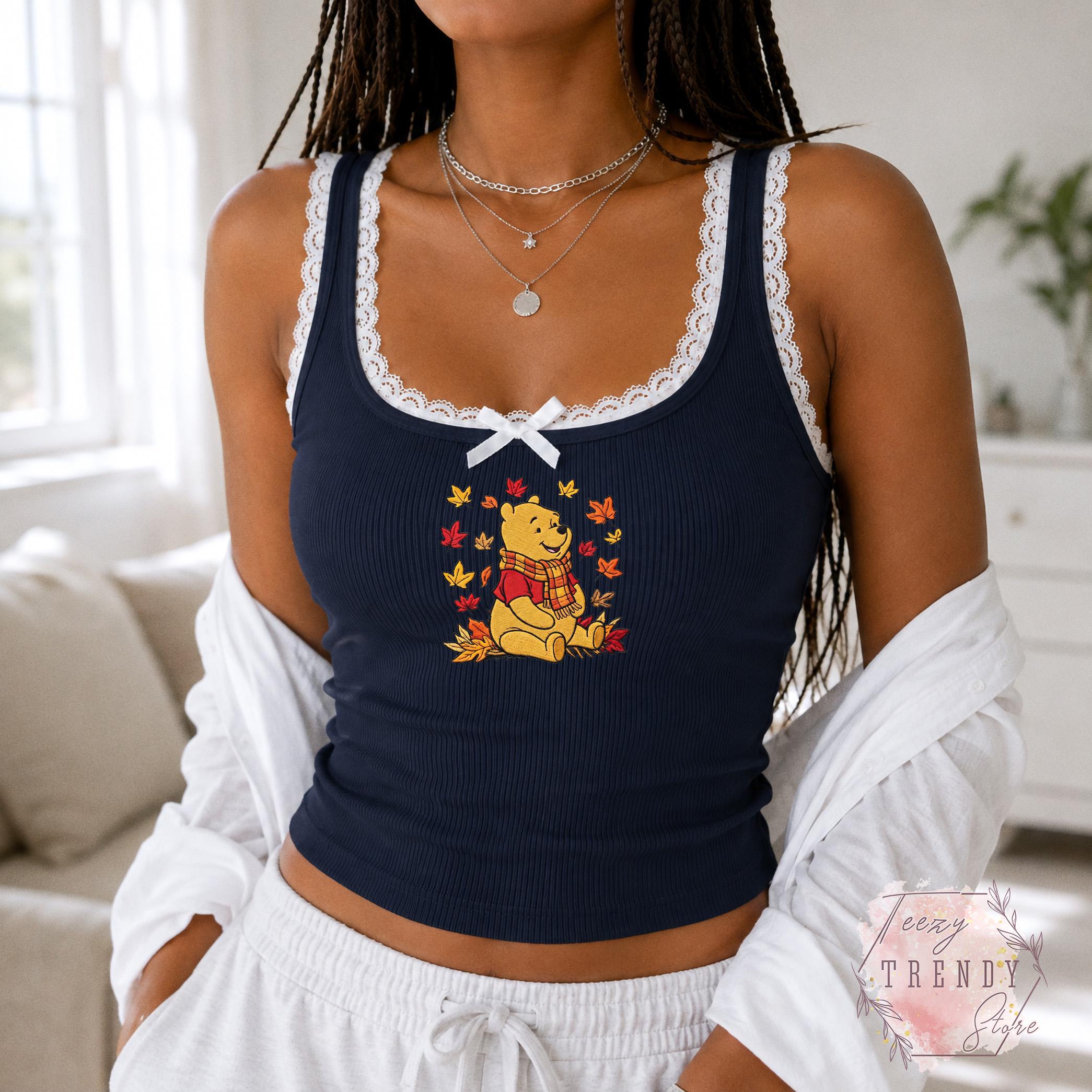 Vintage Honey Bear Embroidered Lace Tank Top for Women – Winnie the Pooh Spooky Season Shirt and Magical Land Fall Inspired Gift - photo 5