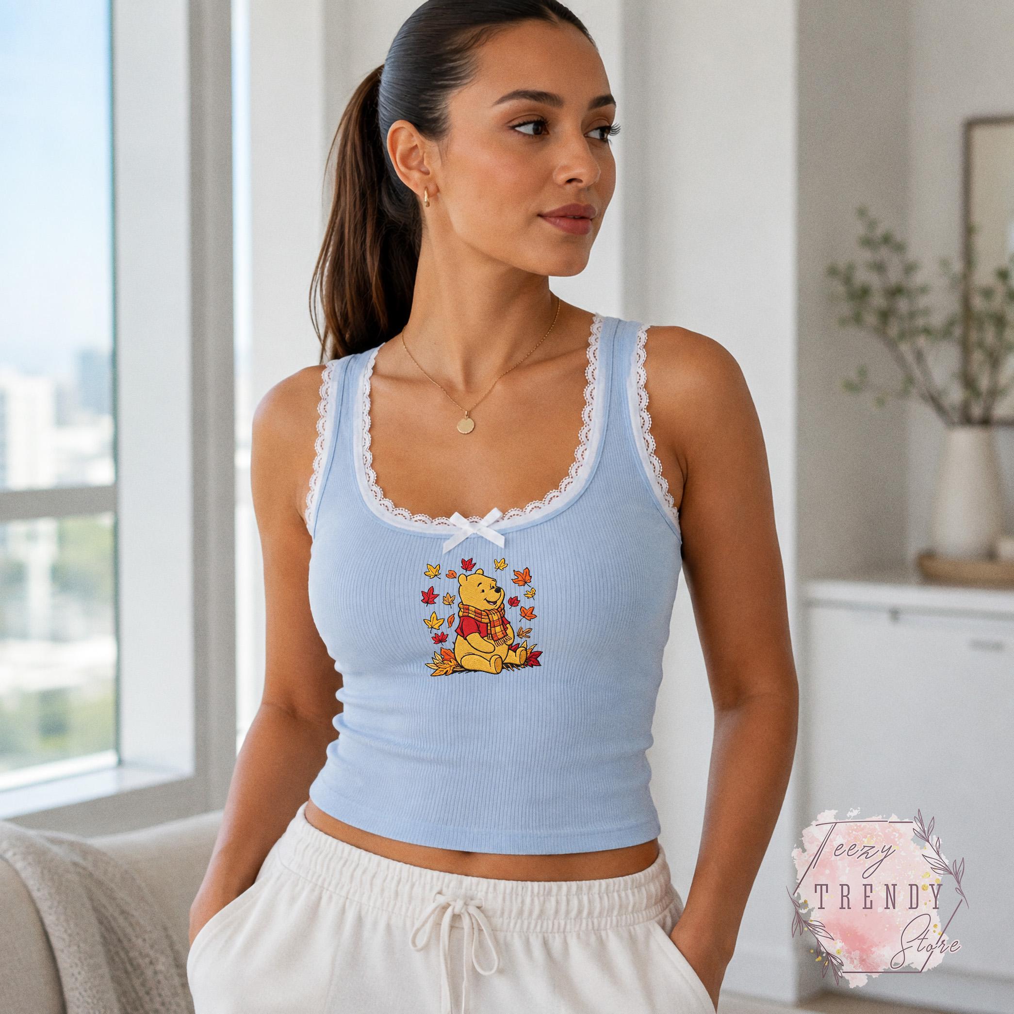 Vintage Honey Bear Embroidered Lace Tank Top for Women – Winnie the Pooh Spooky Season Shirt and Magical Land Fall Inspired Gift - photo 9