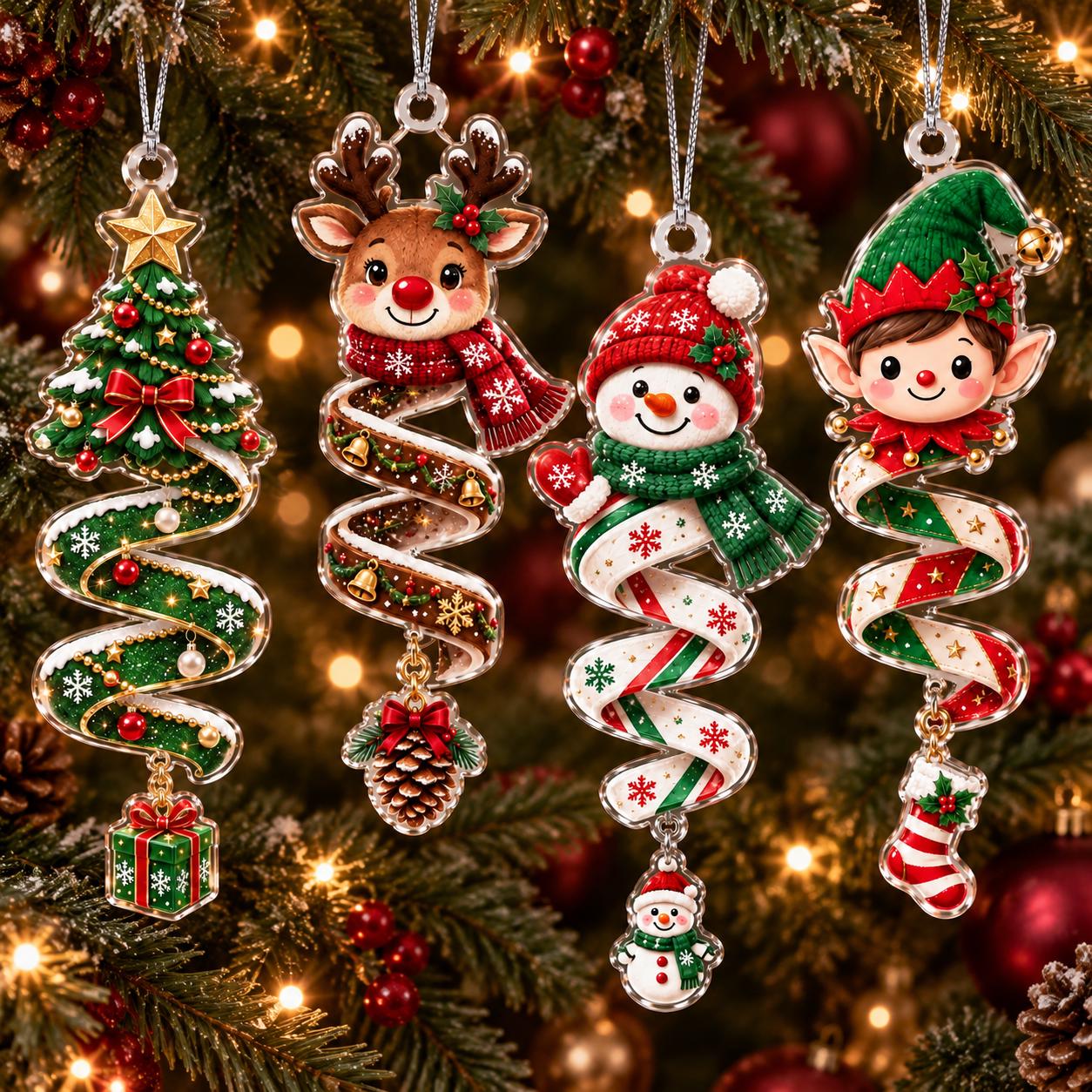 Christmas Acrylic Ornament Set with Tree Reindeer Snowman Gingerbread Hanging Decor and Cute Holiday Keepsake Gift