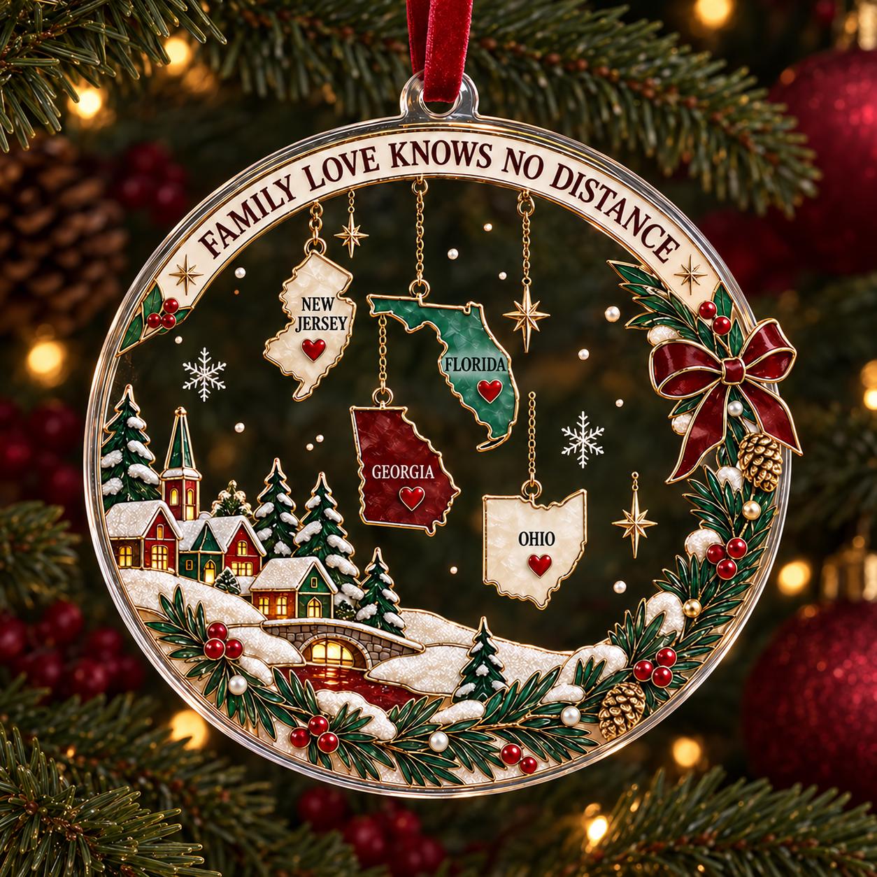 Personalized Long Distance Family Acrylic Ornament with Custom State Tree Decor and Love Keepsake for Christmas Gift