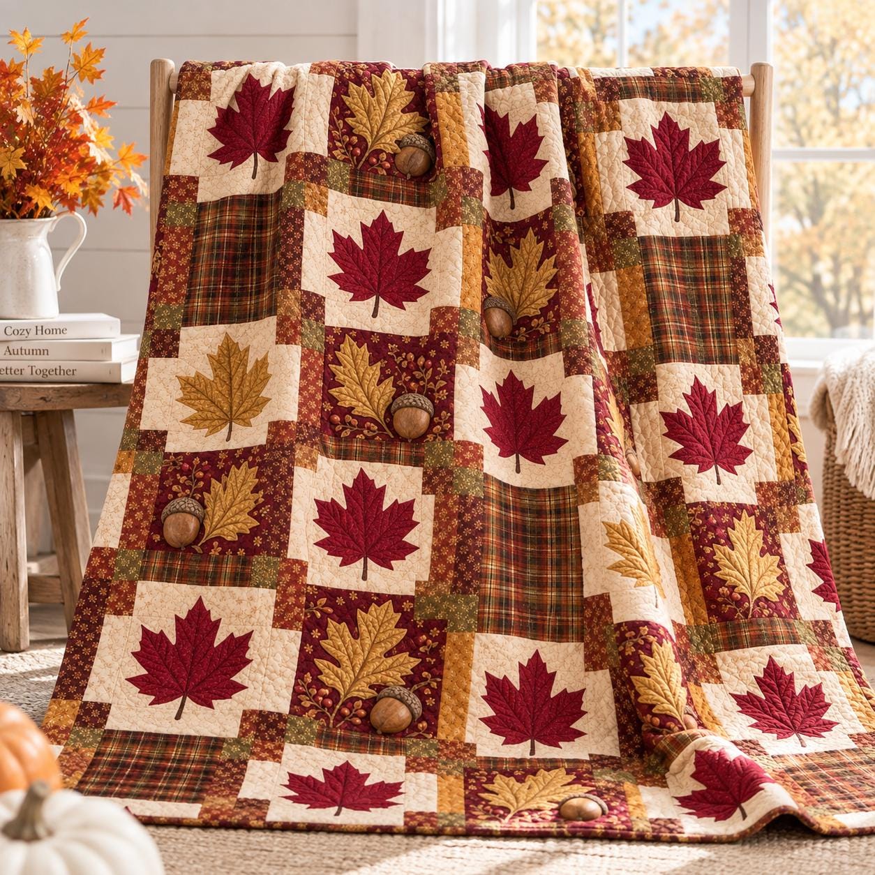 Maple Leaf Autumn Blanket – Acorn Fall Throw for Harvest Bedding and Thanksgiving Farmhouse Home Decor - photo 2