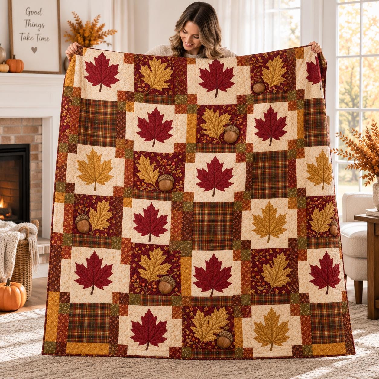 Maple Leaf Autumn Blanket – Acorn Fall Throw for Harvest Bedding and Thanksgiving Farmhouse Home Decor - photo 3