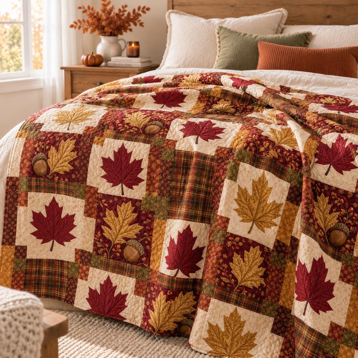 Maple Leaf Autumn Blanket – Acorn Fall Throw for Harvest Bedding and Thanksgiving Farmhouse Home Decor - photo 6
