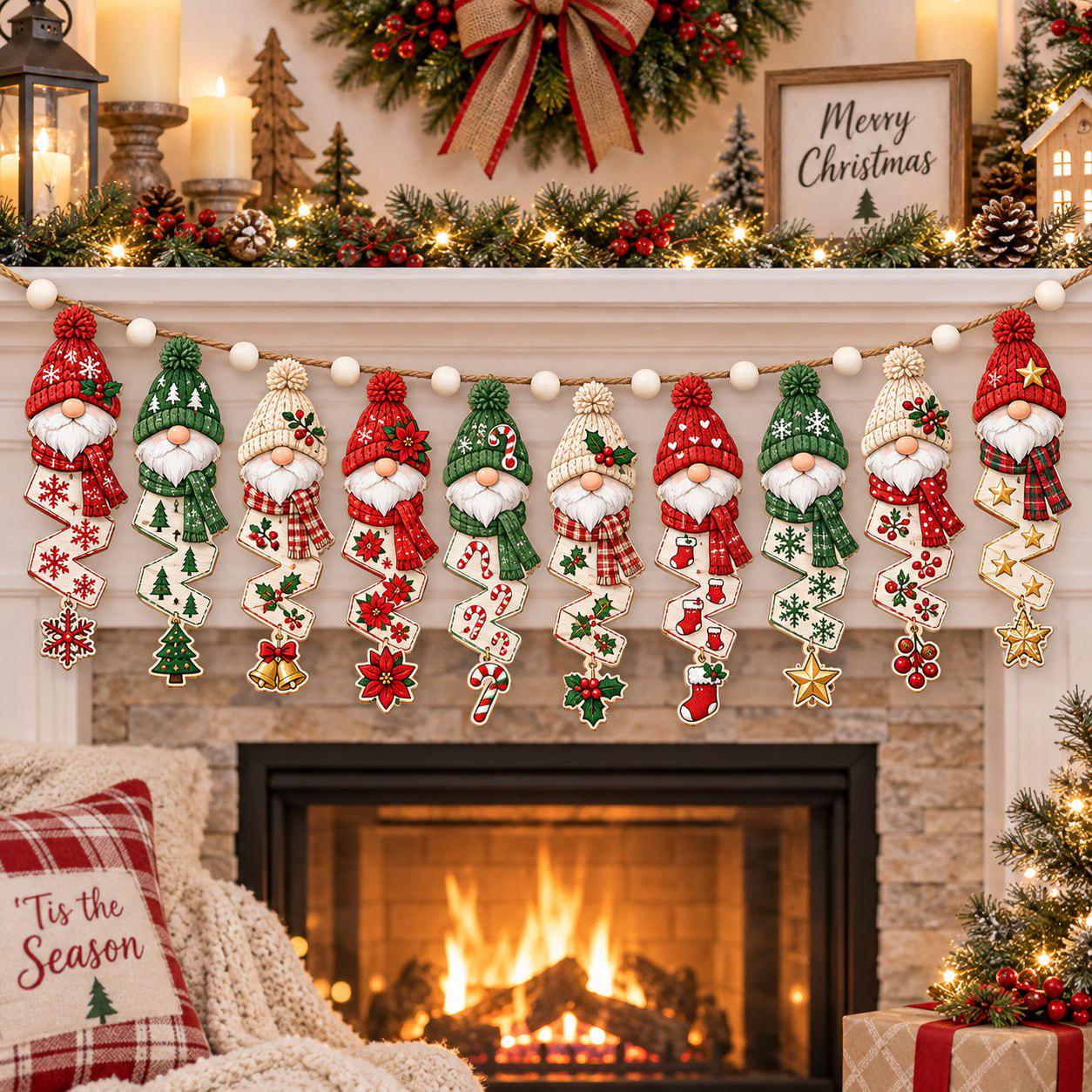 Garland – Nutcracker Wooden Banner for Christmas Fireplace Decor with Gingerbread Soldier Hanging Traditional Gnome and Wood Holiday - photo 2