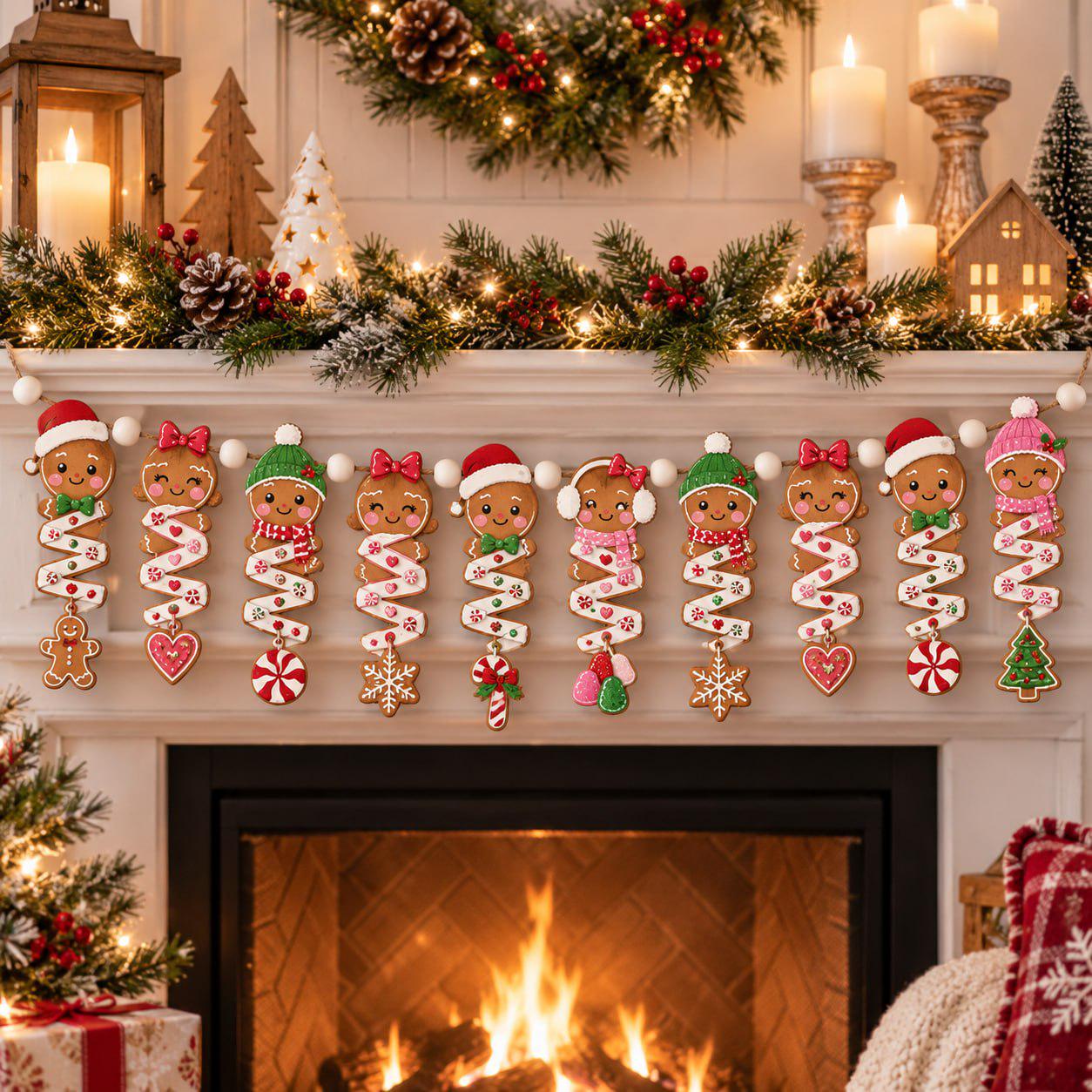 Garland – Nutcracker Wooden Banner for Christmas Fireplace Decor with Gingerbread Soldier Hanging Traditional Gnome and Wood Holiday - photo 3