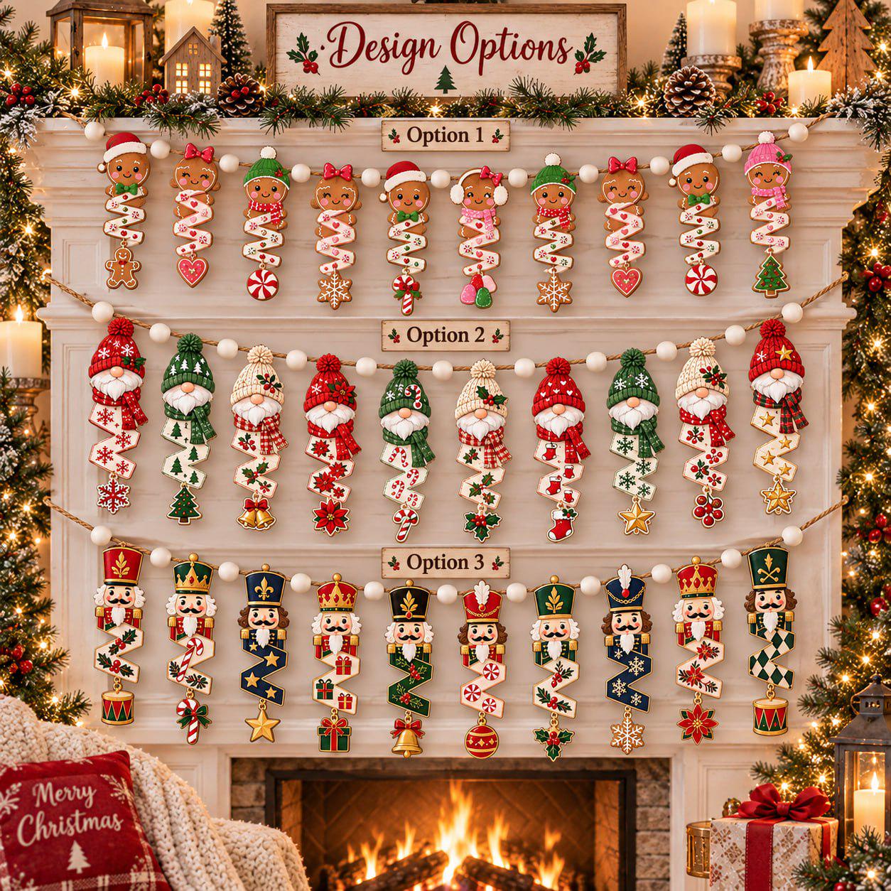 Garland – Nutcracker Wooden Banner for Christmas Fireplace Decor with Gingerbread Soldier Hanging Traditional Gnome and Wood Holiday - photo 4