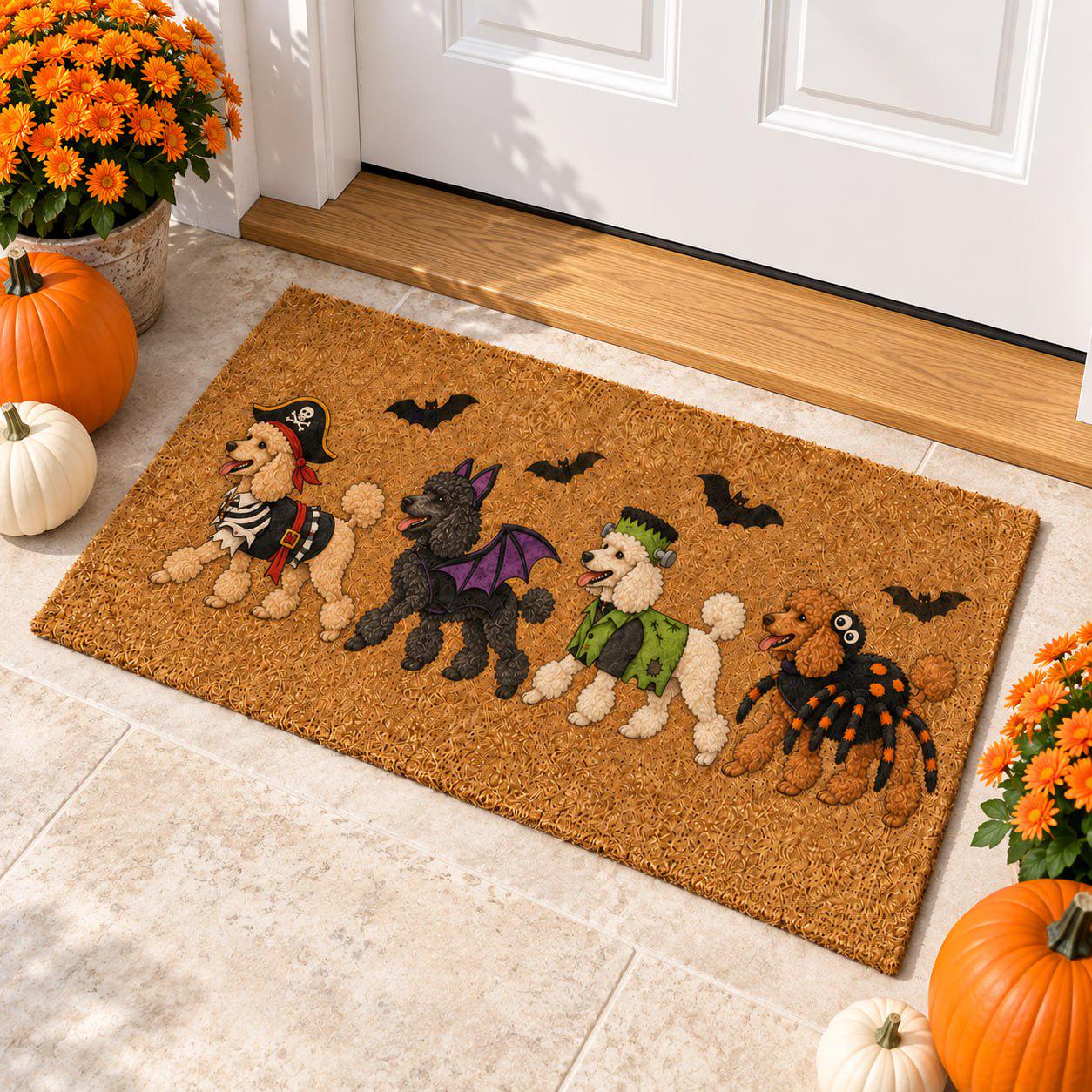 Doormat – Poodle Coir Mat for Halloween Porch Decor with Funny Costume Dog Welcome and Pirate Bat Frankenstein Spider Lover Gift - photo 3
