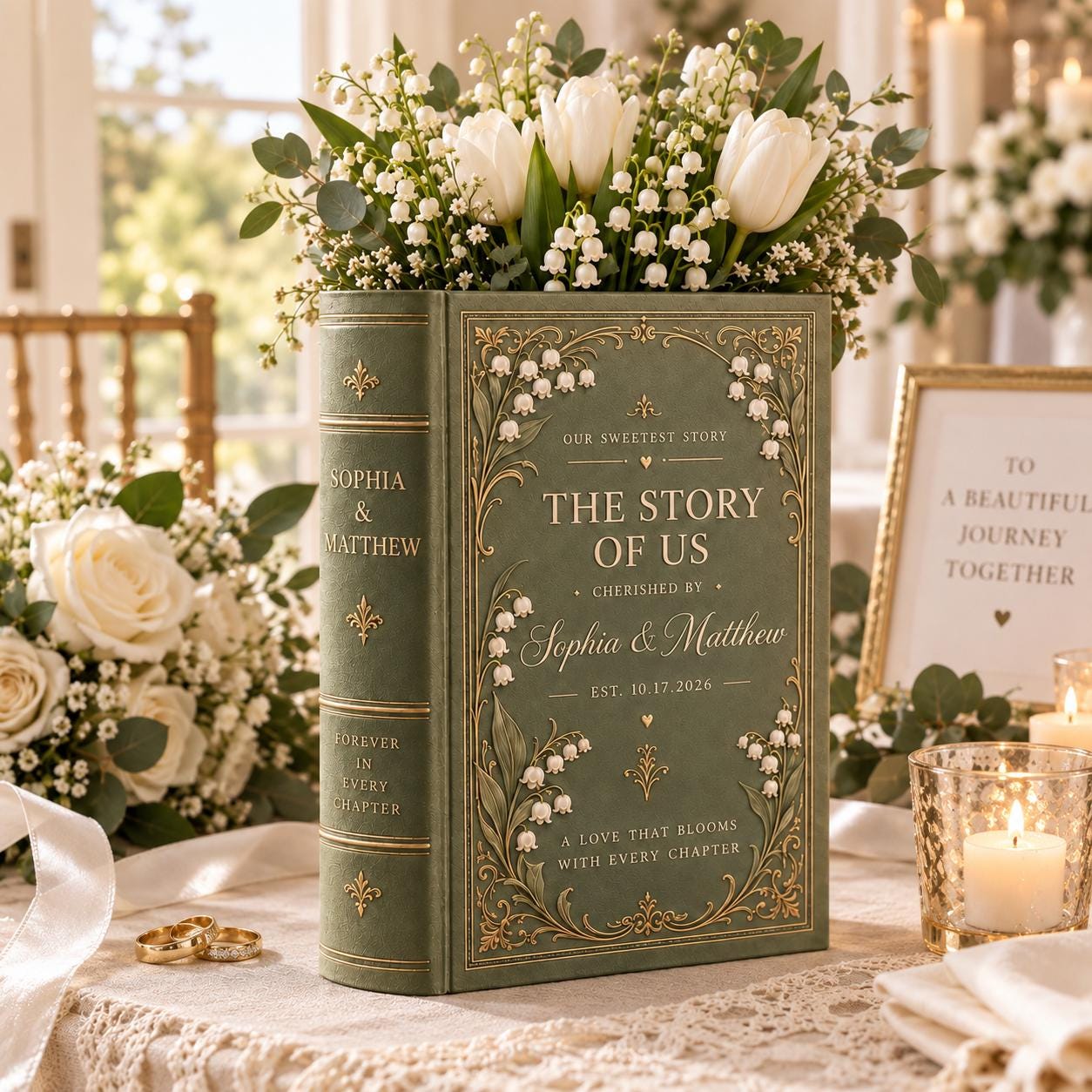Personalized Ceramic Book Vase with Lily of the Valley Wedding Vase, Custom Couple Names and Date for Romantic Book Lover Wedding Gift - photo 6