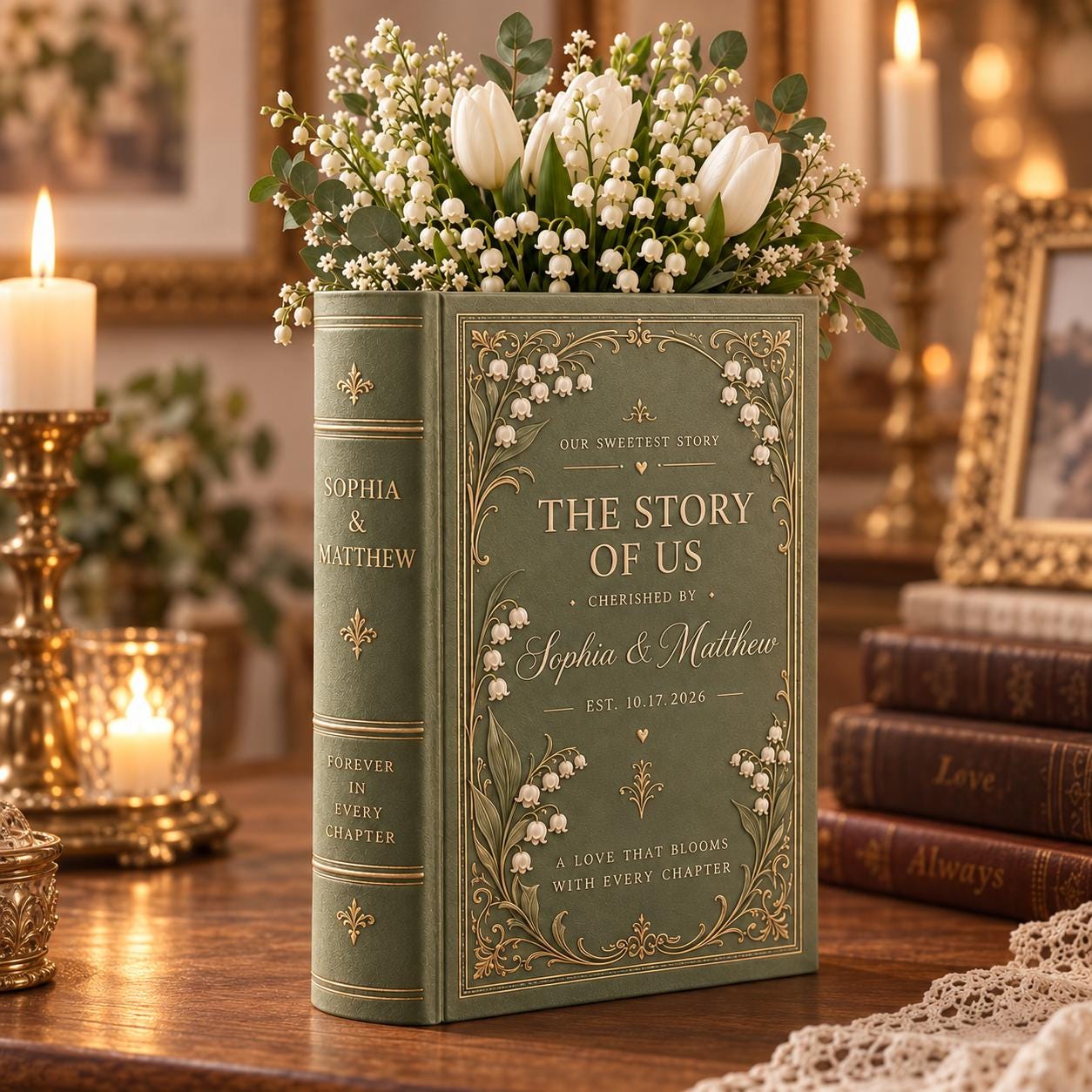 Personalized Ceramic Book Vase with Lily of the Valley Wedding Vase, Custom Couple Names and Date for Romantic Book Lover Wedding Gift - photo 8
