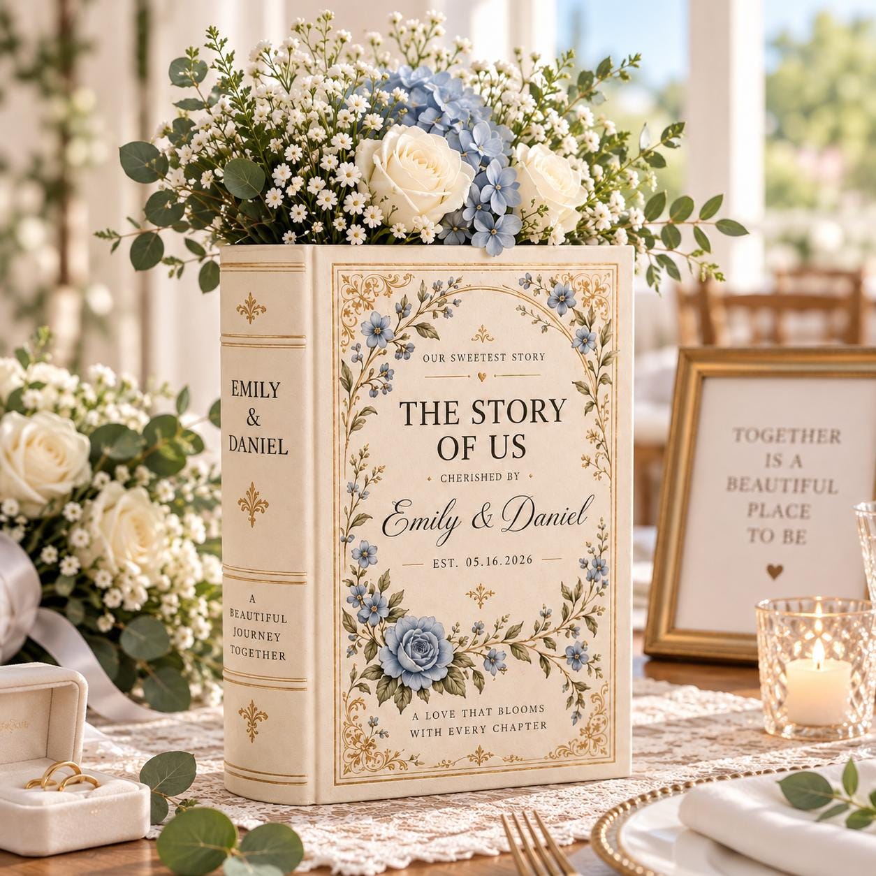 Personalized Ceramic Book Vase – Floral Wedding Vase with Names Date Custom Couple Keepsake Romantic Lover Gift - photo 8