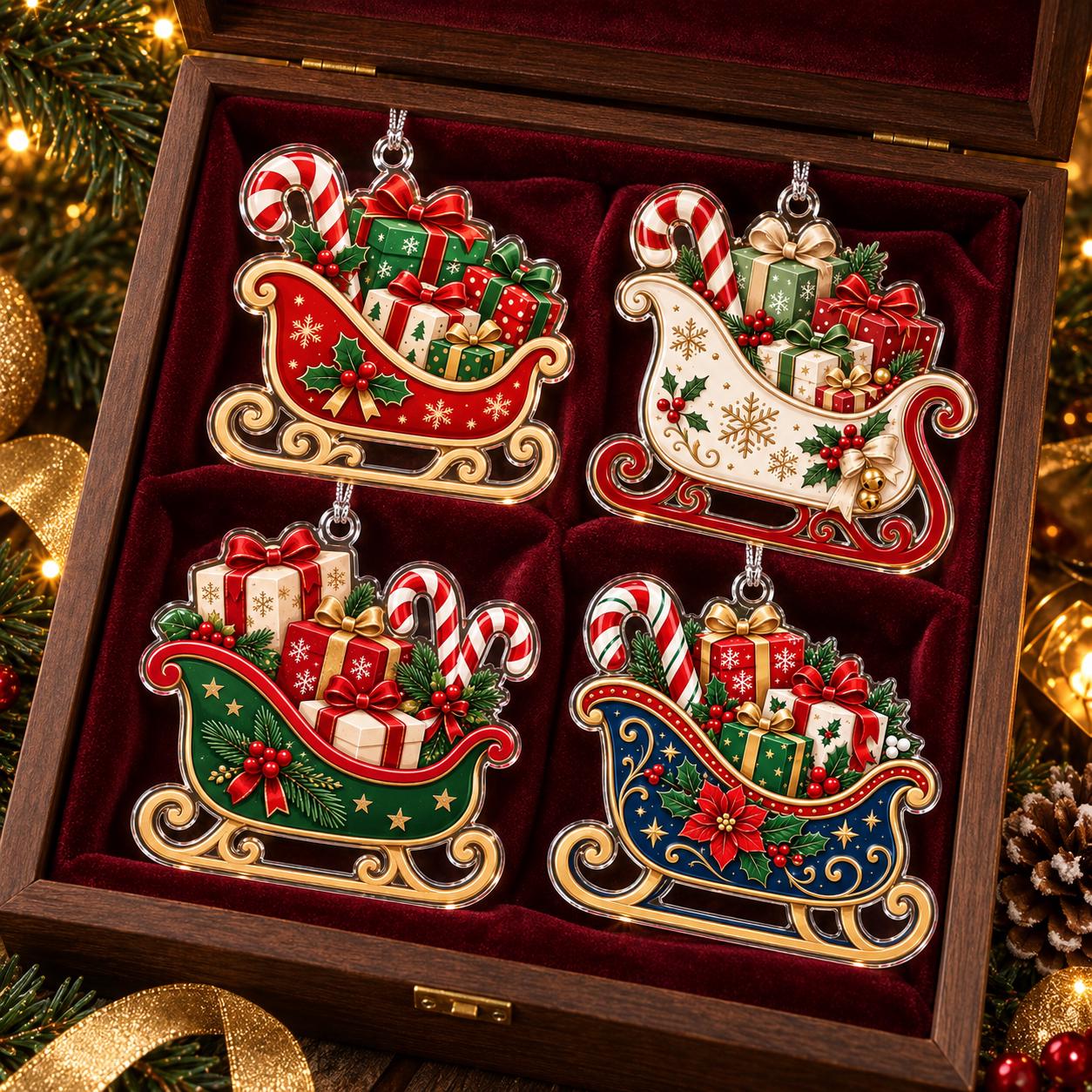 Christmas Sleigh Acrylic Ornament with Gift Box Candy Cane Tree Decor and Holiday Hanging Ornament for Festive Gift - photo 8